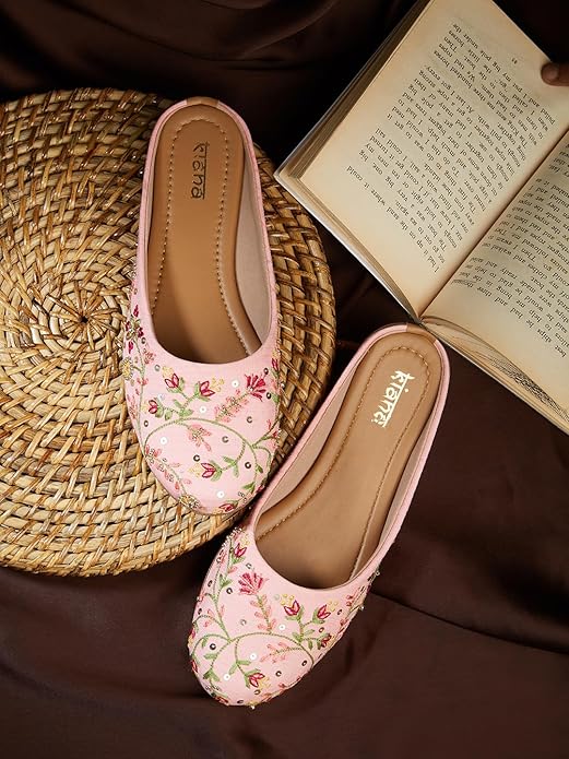 Embroidered Canvas Slip on Closed Toe Bellies - Image 9