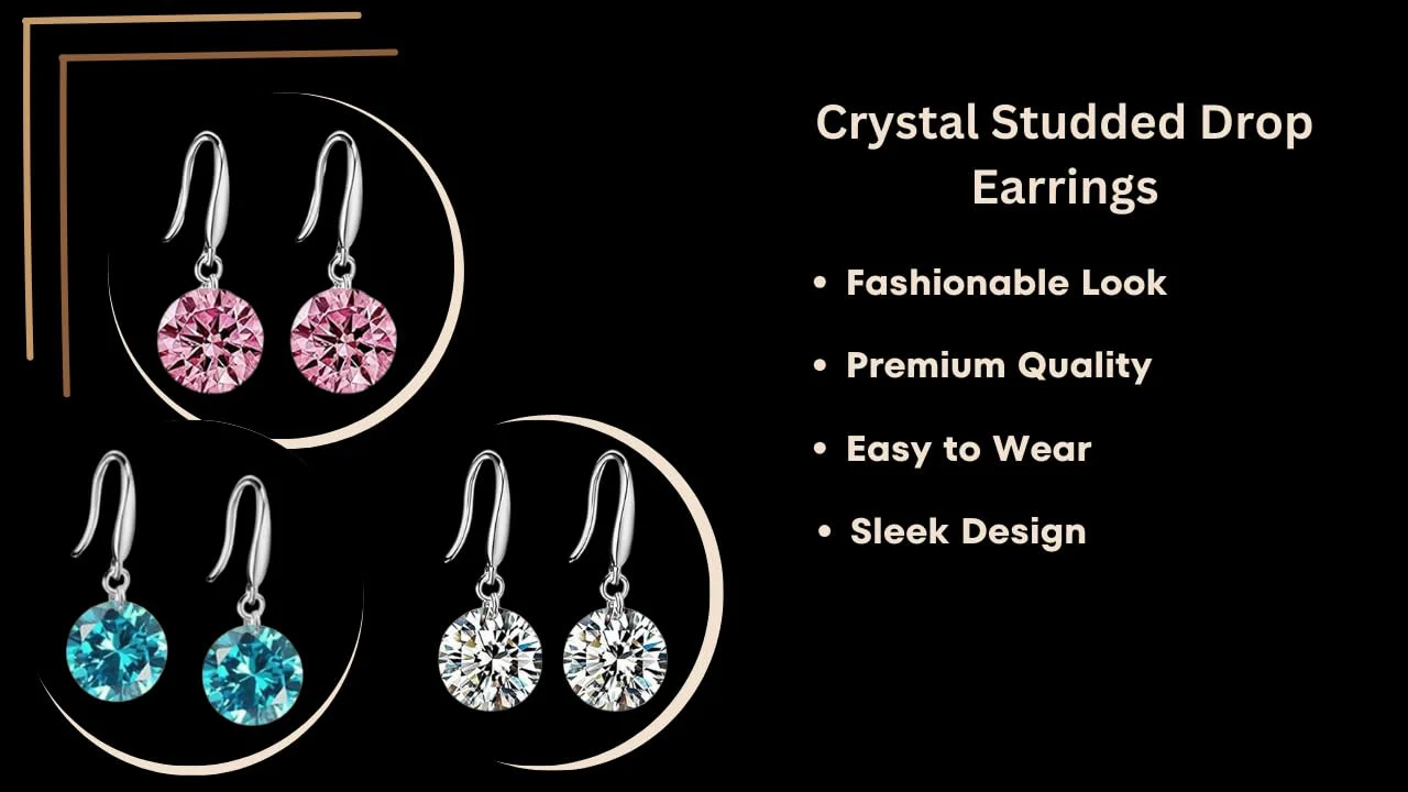 Enchanting Light Weight Cubic Zircon Crystal Drop Earrings For Women And Girls, For Daily Use, Office Use (Green, Pink & Silver) - Image 3