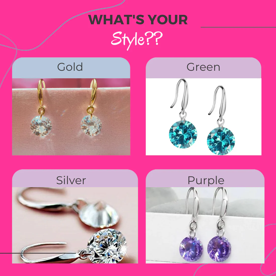 Enchanting Light Weight Cubic Zircon Crystal Drop Earrings For Women And Girls, For Daily Use, Office Use (Green, Purple, Gold & Silver) - Image 4