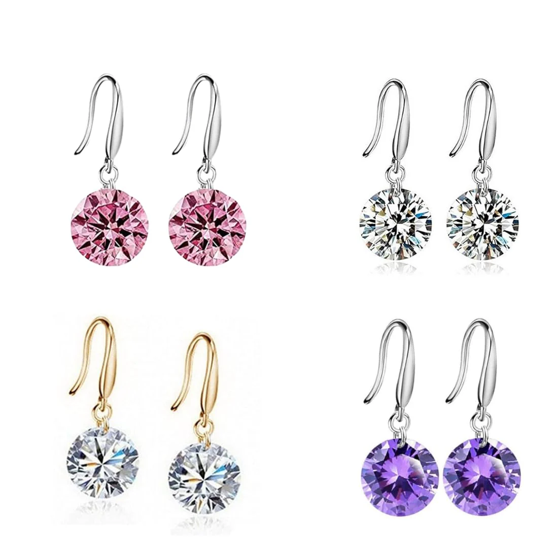Enchanting Light Weight Cubic Zircon Crystal Drop Earrings For Women And Girls, For Daily Use, Office Use (Pink, Purple, Gold & Silver)