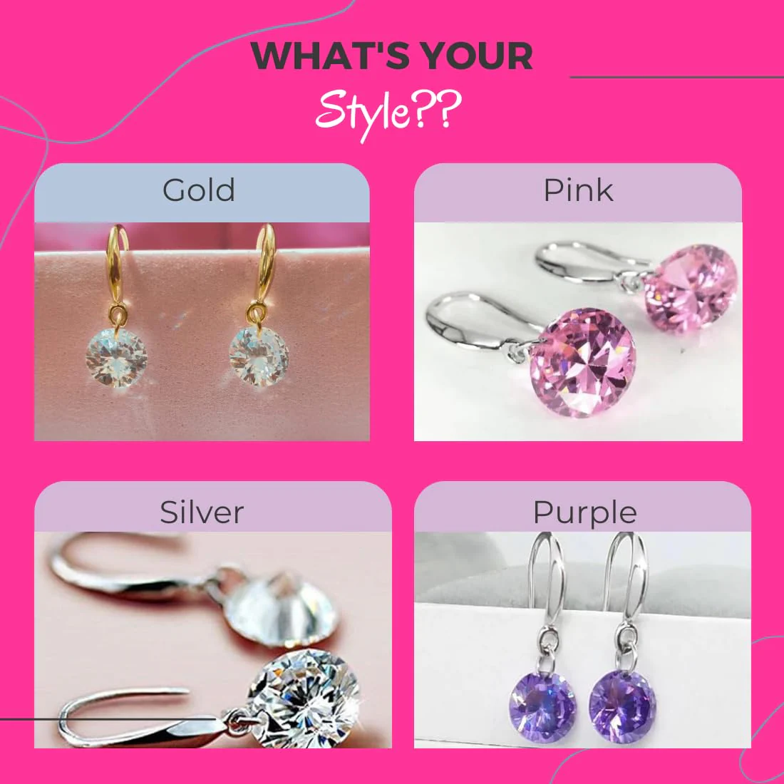 Enchanting Light Weight Cubic Zircon Crystal Drop Earrings For Women And Girls, For Daily Use, Office Use (Pink, Purple, Gold & Silver) - Image 2