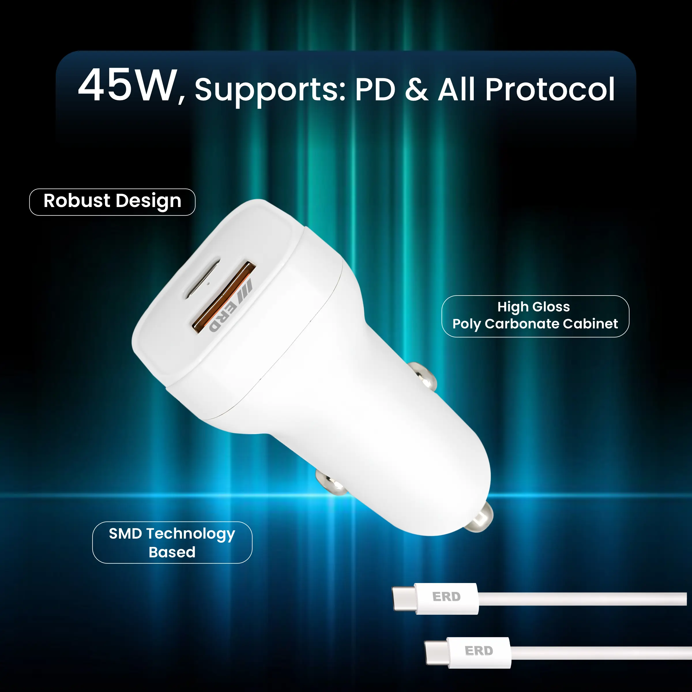 ERD CC-145 CHARGER USB-C TO C PD WHT 45W Fast Charger - Image 4