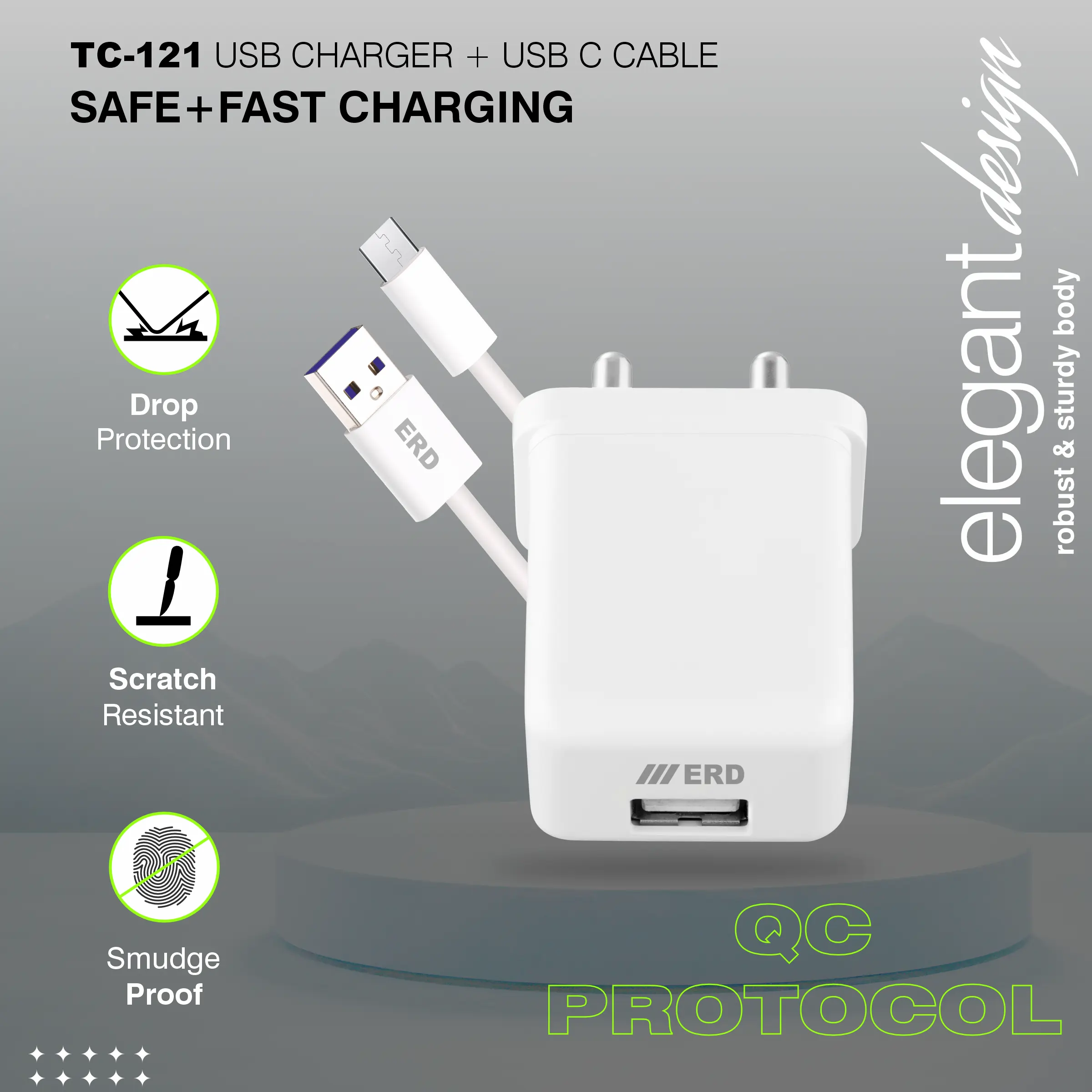 ERD TC-121 CHARGER + USB-C QC WHT 20W - Image 4