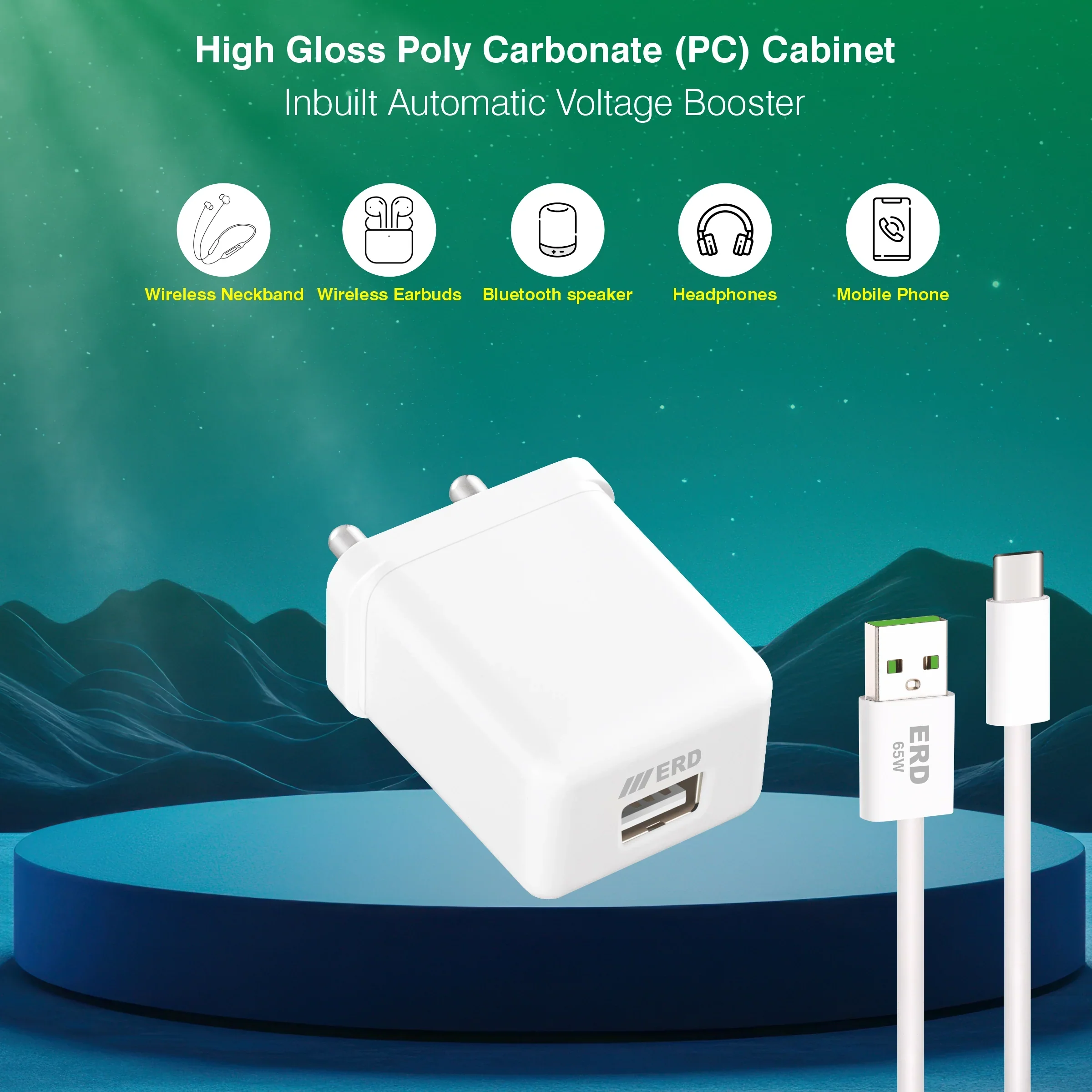 ERD TC-122 CHARGER WITH USB-C VOOK WHT 20W - Image 3