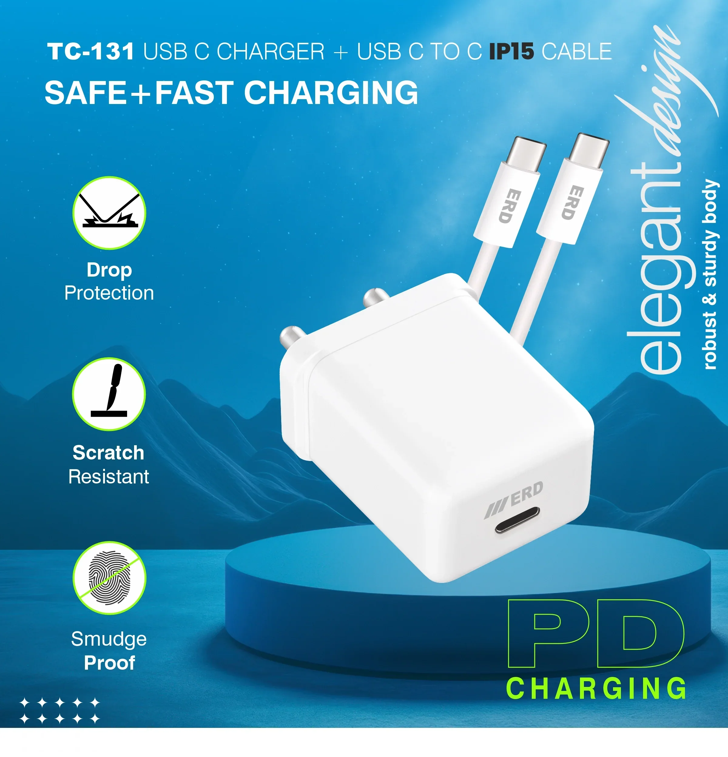 ERD TC-131 CHARGER USB-C 1P15 TO C PD WHT 20W - Image 4