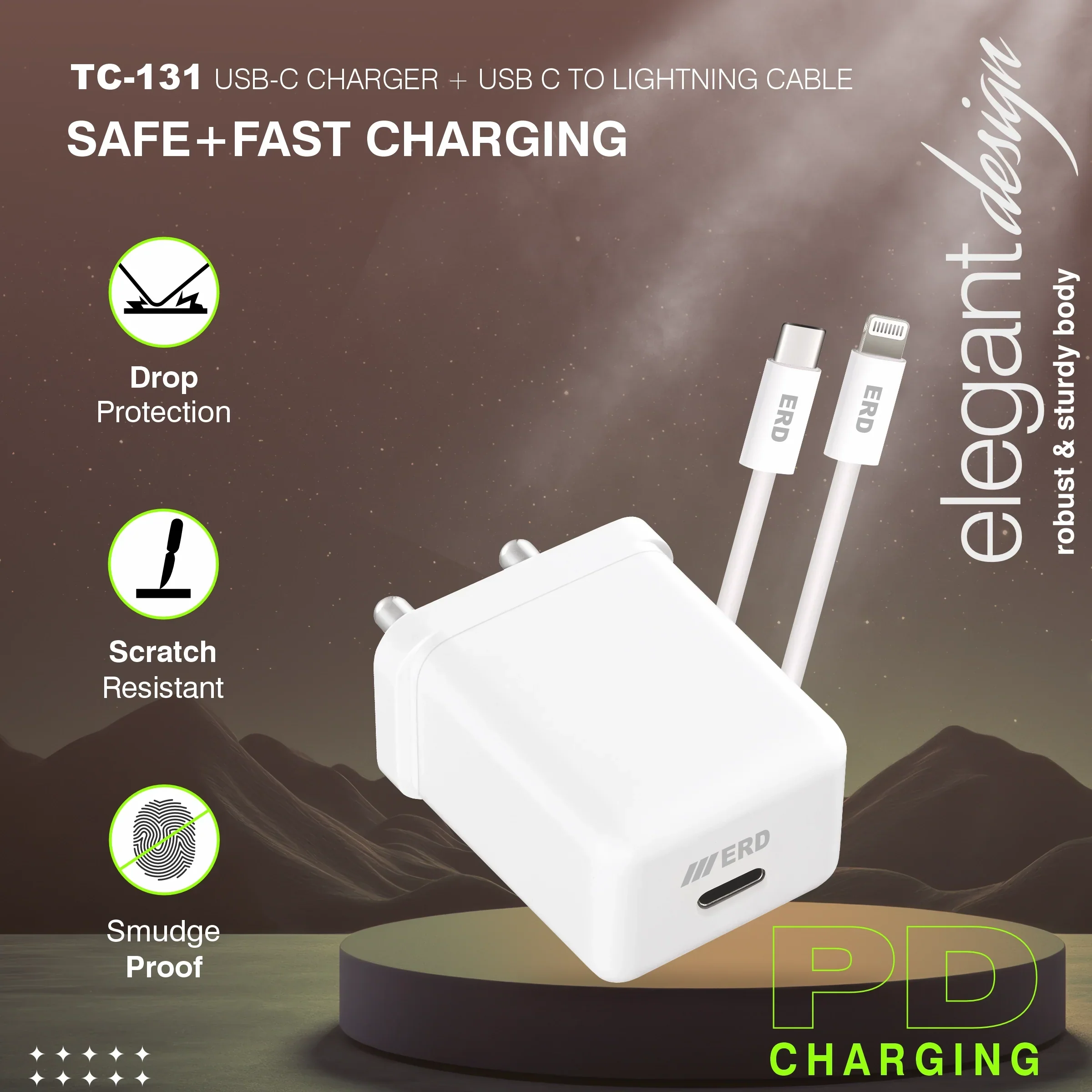 ERD TC-131 CHARGER USB-C TO LIGHTING PD WHT 20W - Image 4