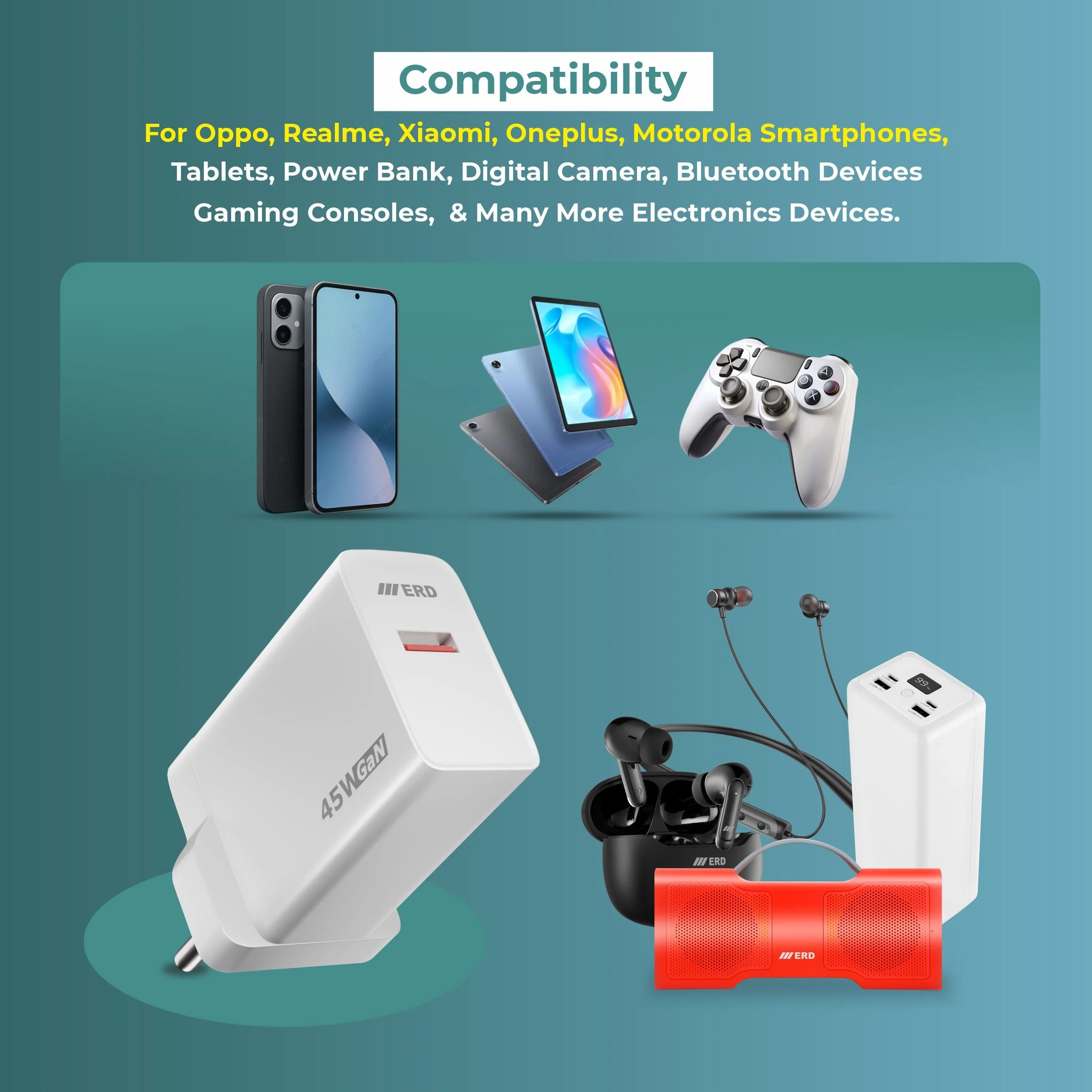 ERD TC-161 USB-A GaN Charger With USB-C Cable, 45W - Image 5
