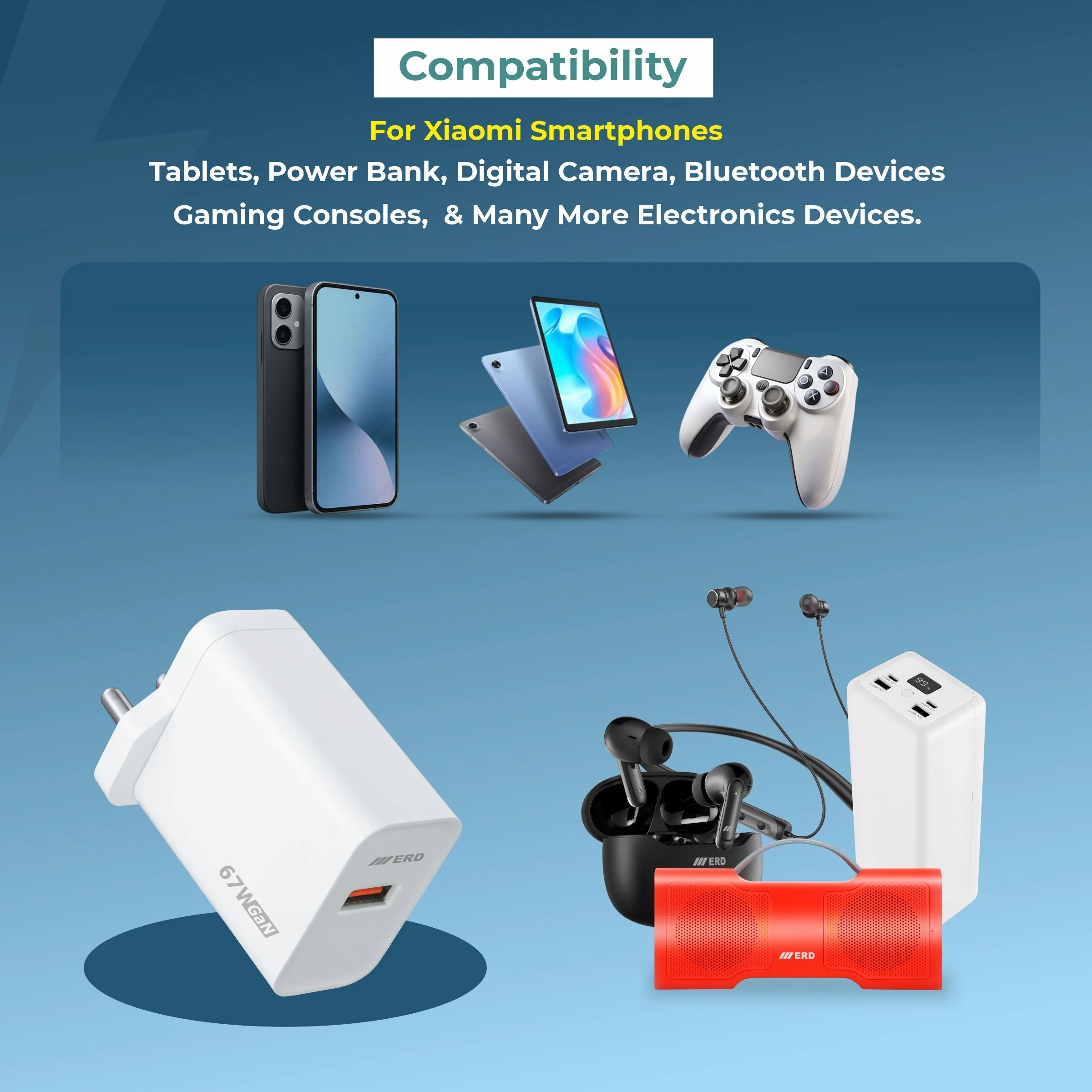 ERD TC-164 USB-A GaN Charger With USB-C Cable, 67W - Image 5