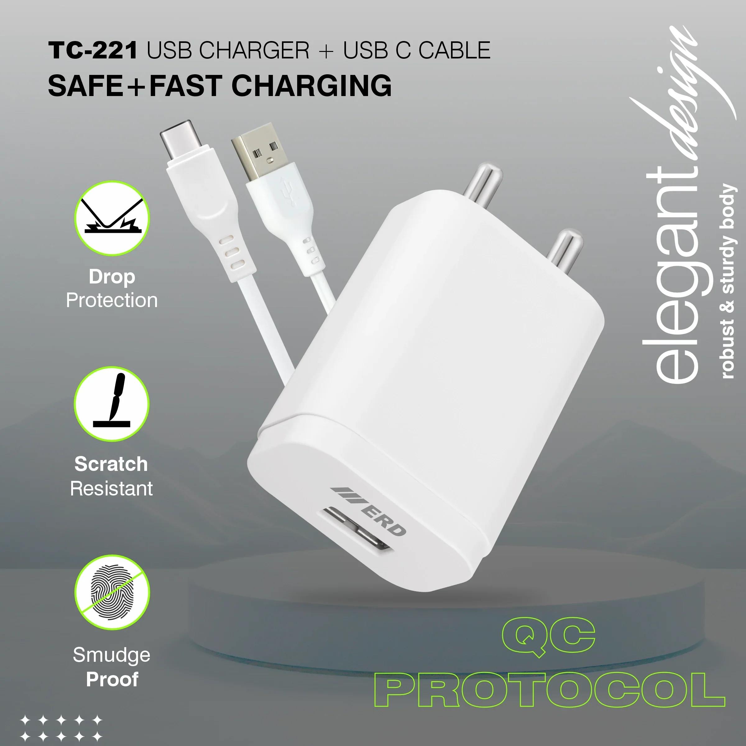 ERD TC-204 CHARGER WITH USB C WHITE 15W - Image 4