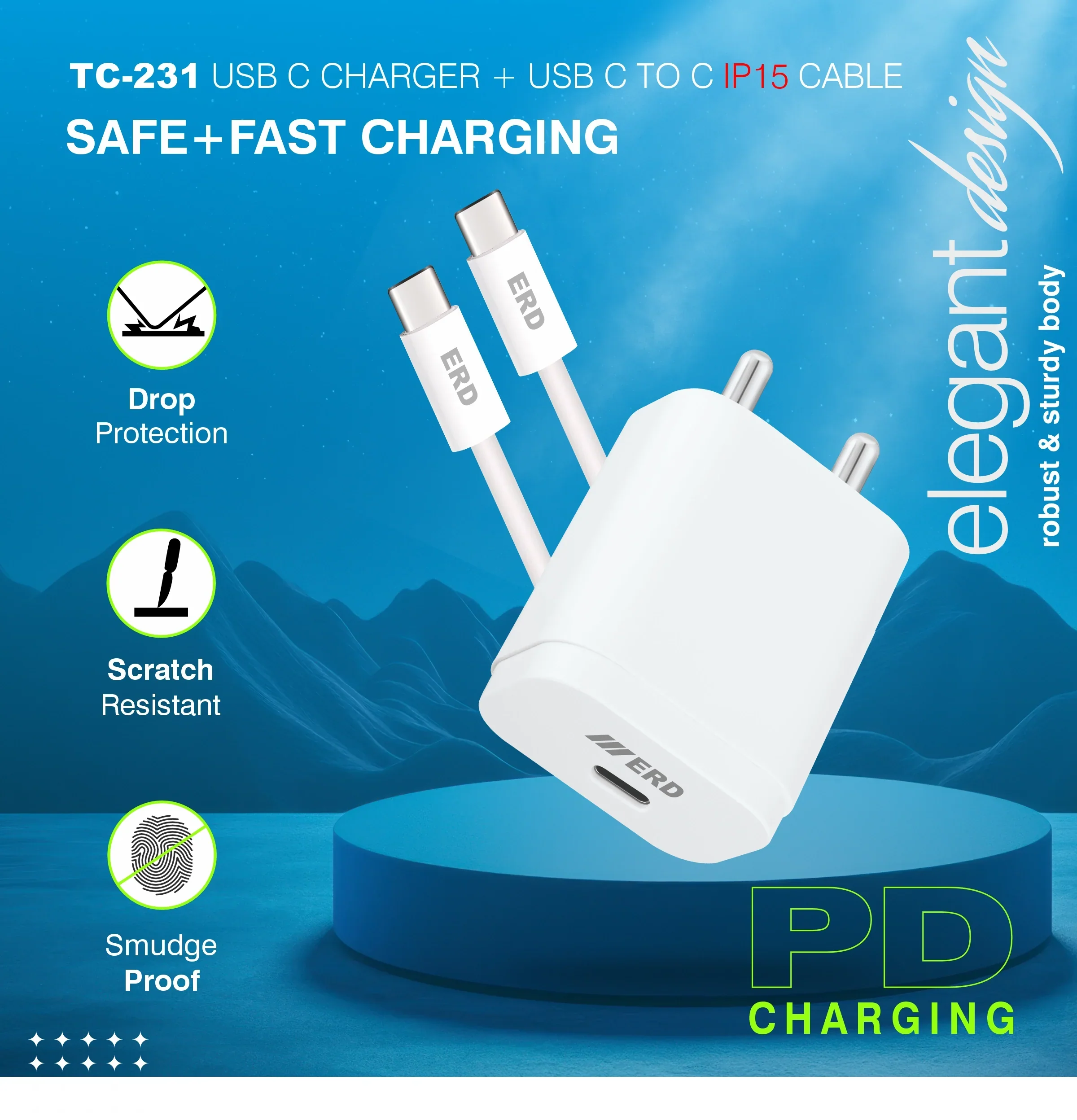 ERD TC-231 CHARGER WITH USB-CTOC IP15 WHT 20W - Image 4