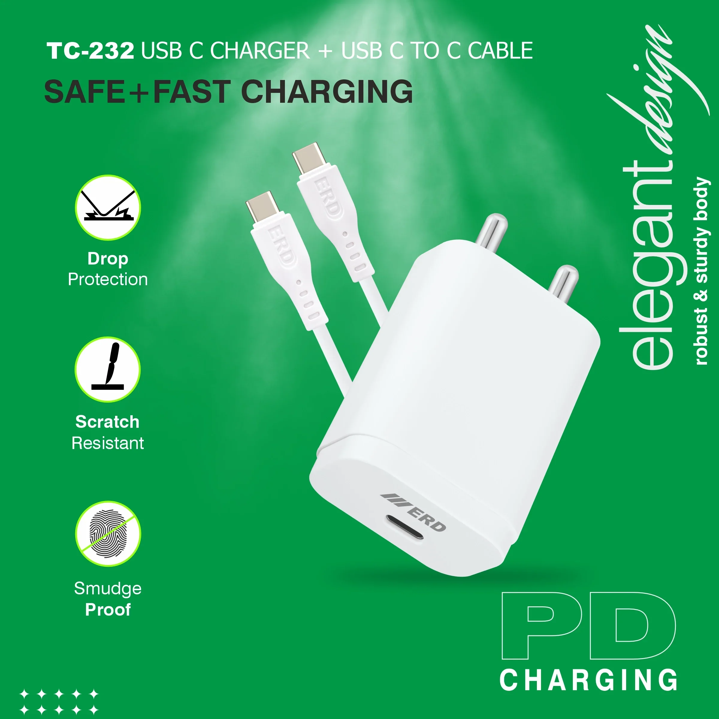 ERD TC-232 CHARGER USB-C TO C PD WHT 25W - Image 4