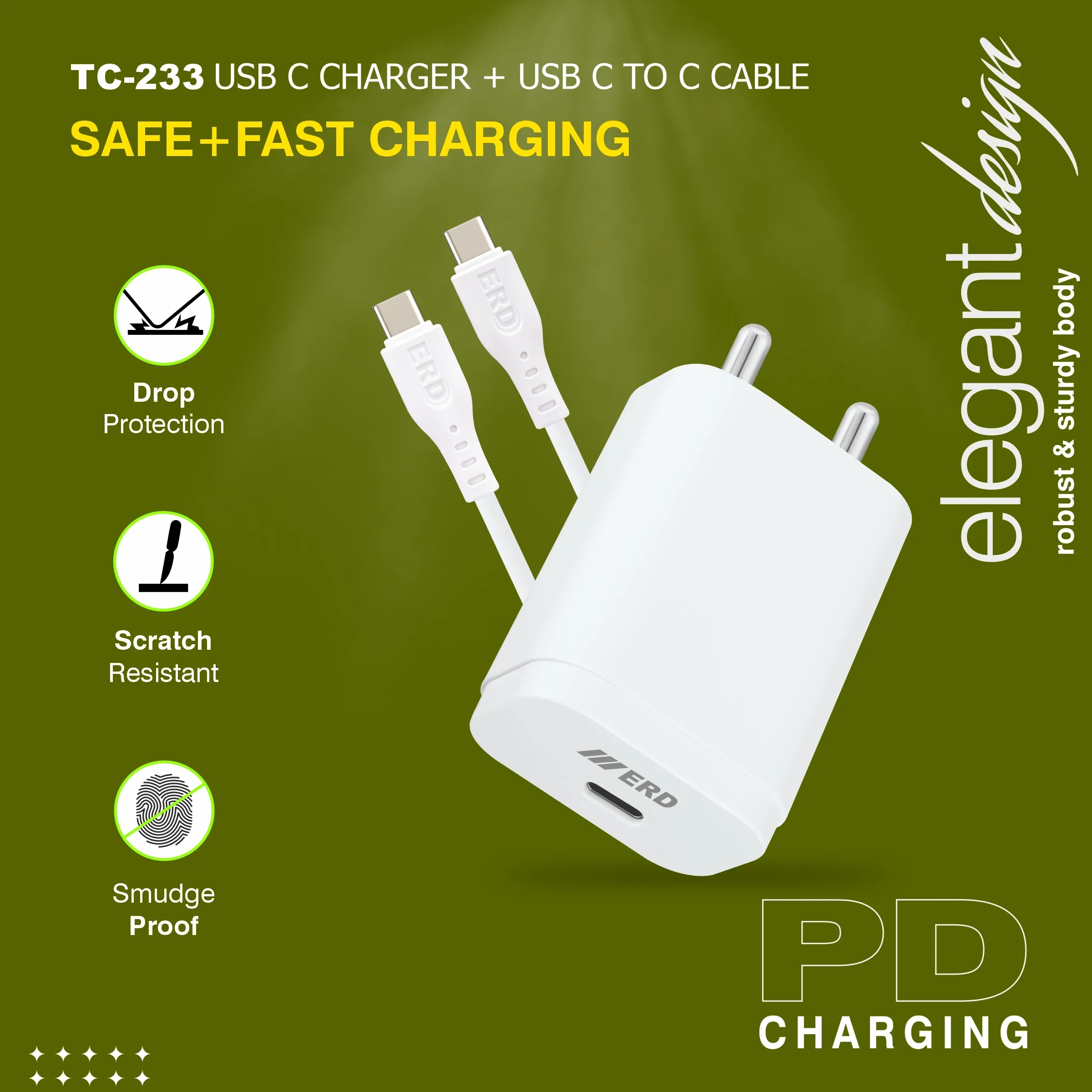 ERD TC-233 CHARGER USB-C TO C PD WHT 33W - Image 4