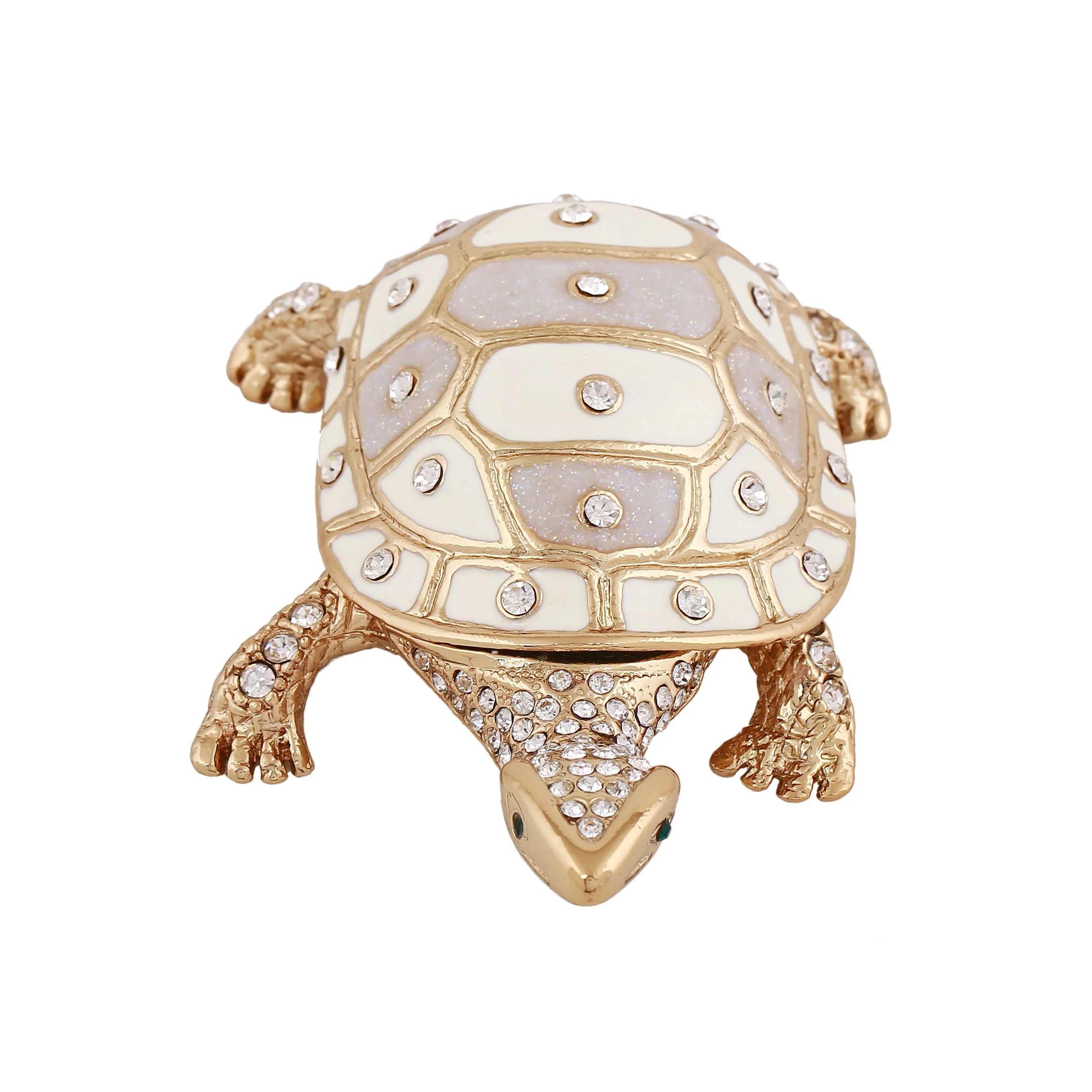 Estele 24Kt Gold-Plated Deliberate Tortoise Idol With White Enamel & White Austrian Crystals For Home/Car Decor. - Image 3