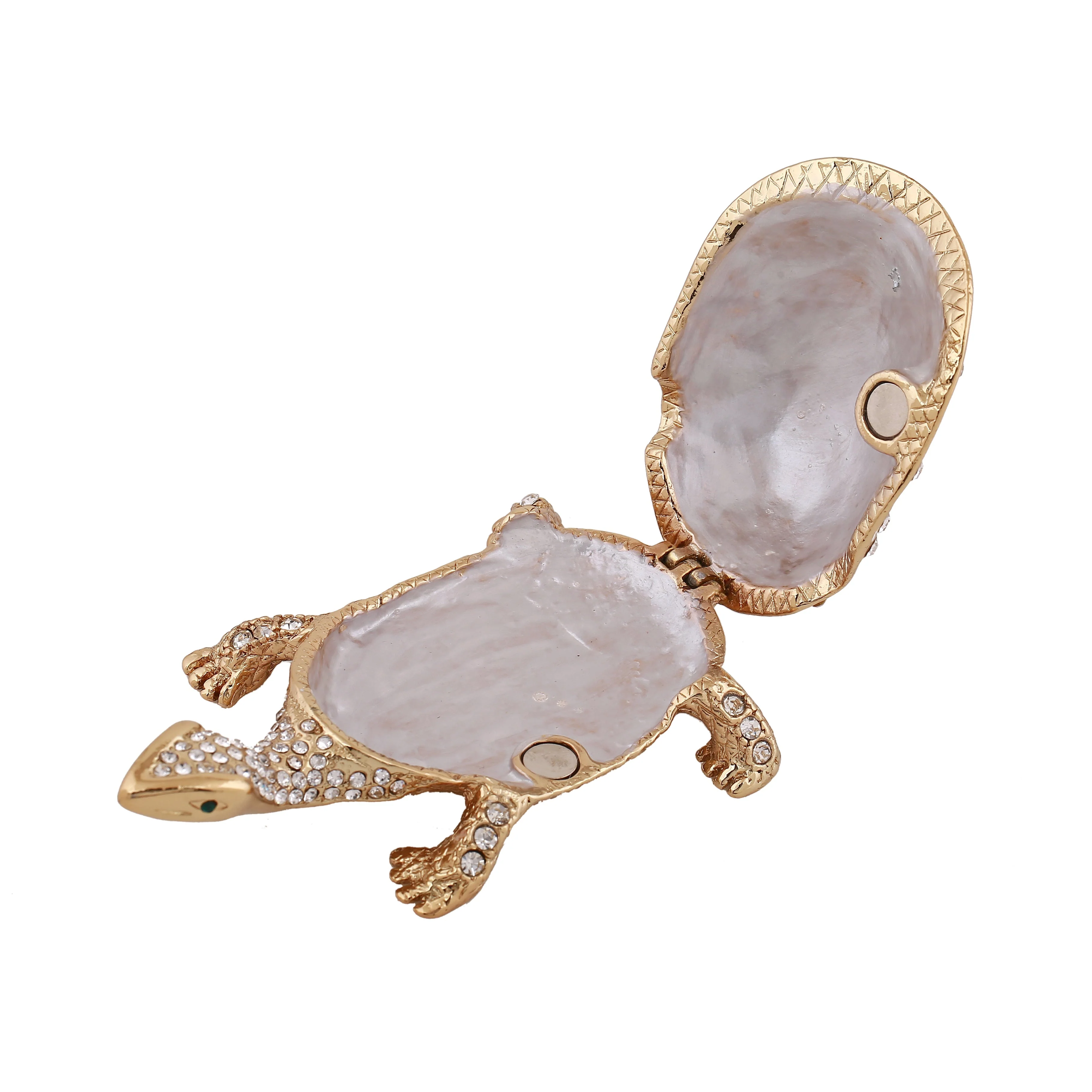 Estele 24Kt Gold-Plated Deliberate Tortoise Idol With White Enamel & White Austrian Crystals For Home/Car Decor. - Image 4