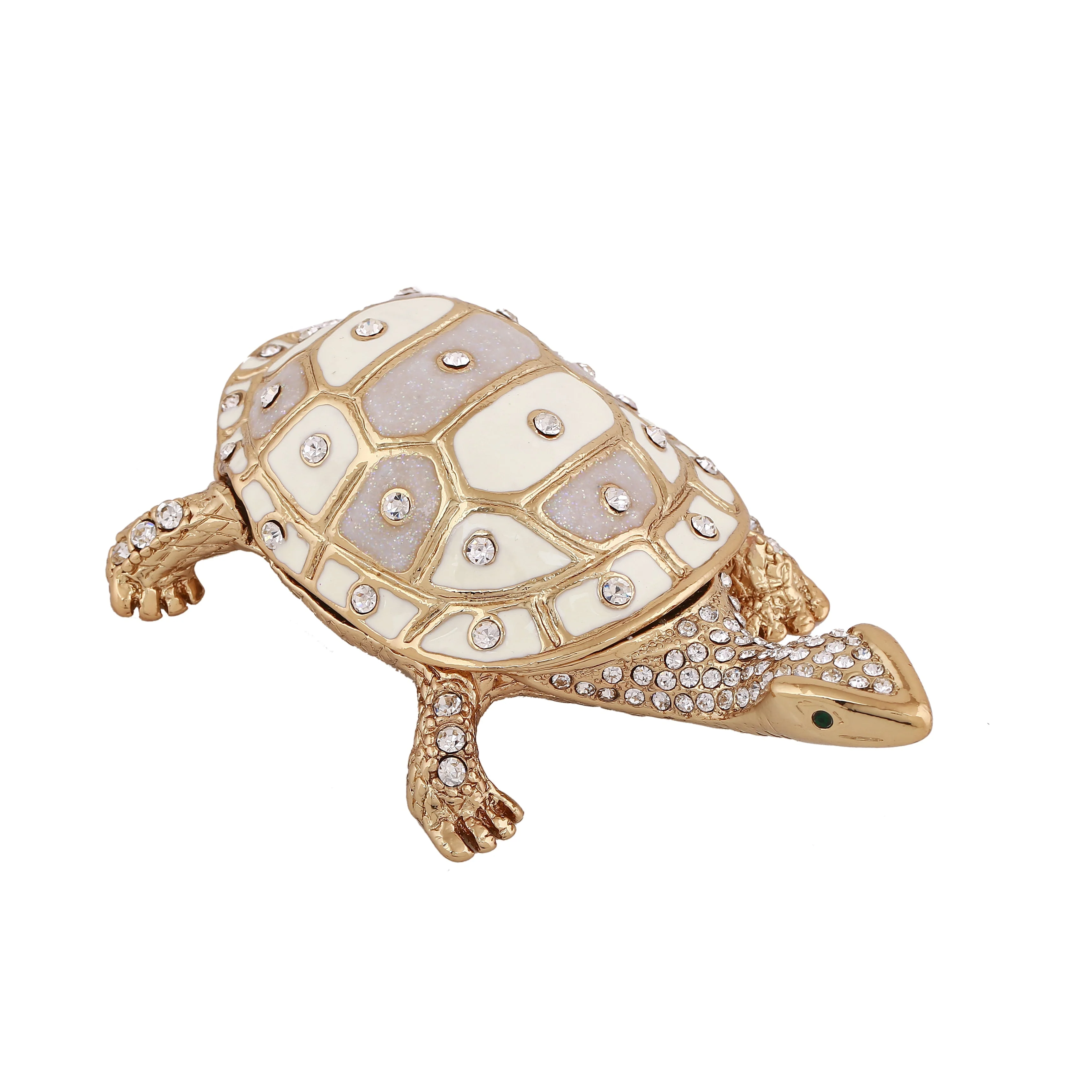 Estele 24Kt Gold-Plated Deliberate Tortoise Idol With White Enamel & White Austrian Crystals For Home/Car Decor. - Image 5