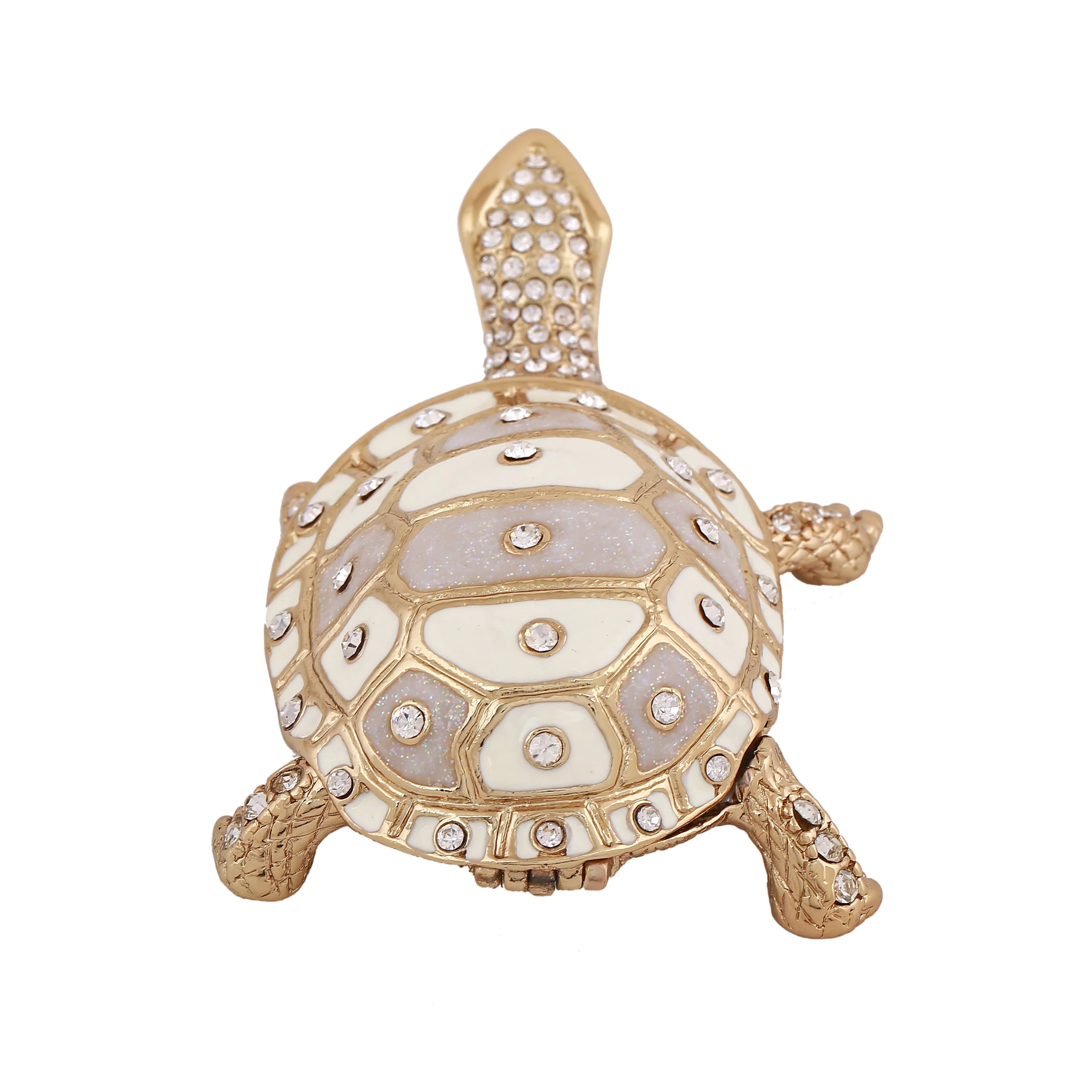 Estele 24Kt Gold-Plated Deliberate Tortoise Idol With White Enamel & White Austrian Crystals For Home/Car Decor. - Image 7