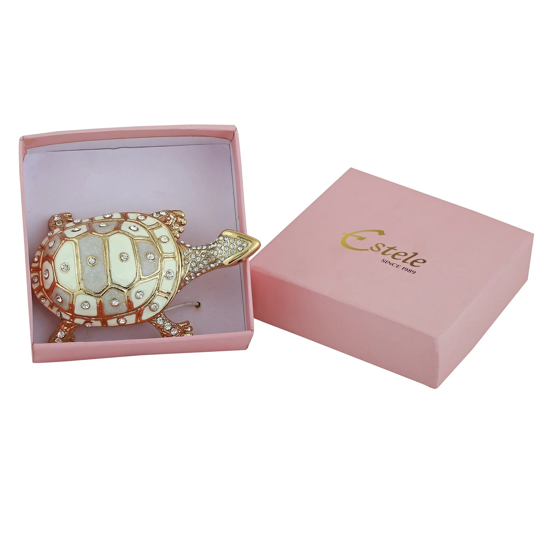 Estele 24Kt Gold-Plated Deliberate Tortoise Idol With White Enamel & White Austrian Crystals For Home/Car Decor. - Image 8