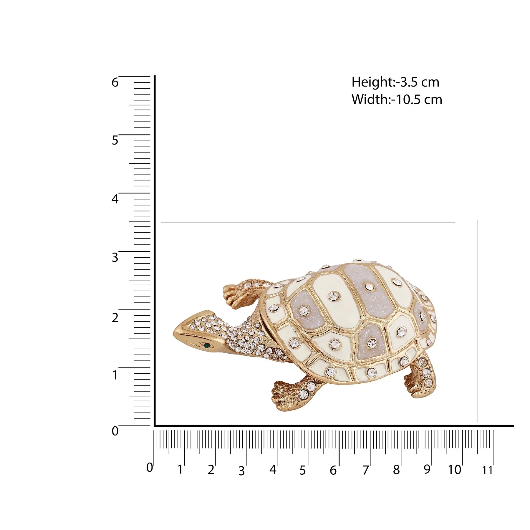 Estele 24Kt Gold-Plated Deliberate Tortoise Idol With White Enamel & White Austrian Crystals For Home/Car Decor. - Image 9