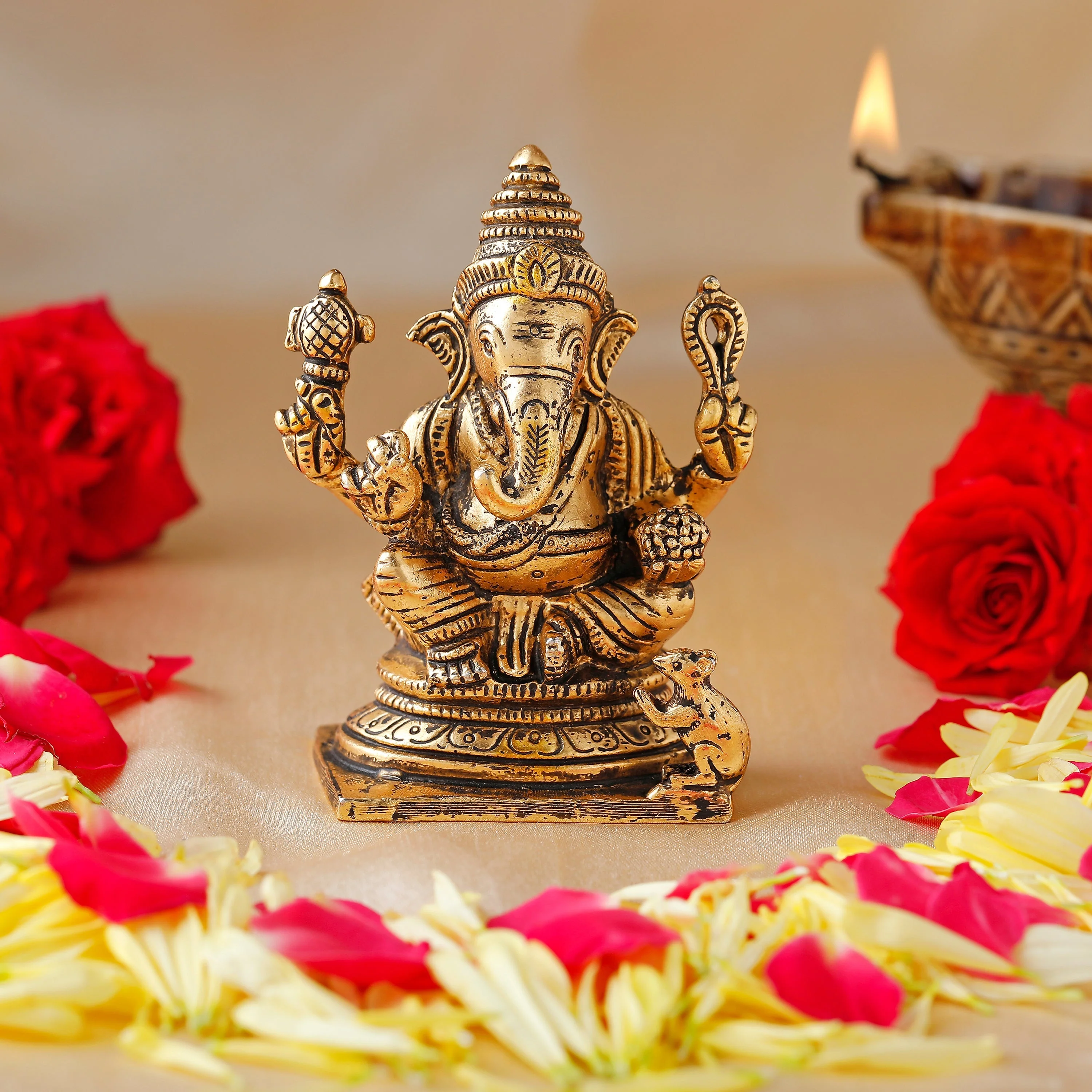 Estele Elegant Gold Plated Antique Spiritual Lord Ganesh Idol For Gifts & House Warming/Home/Office Decors. - Image 9