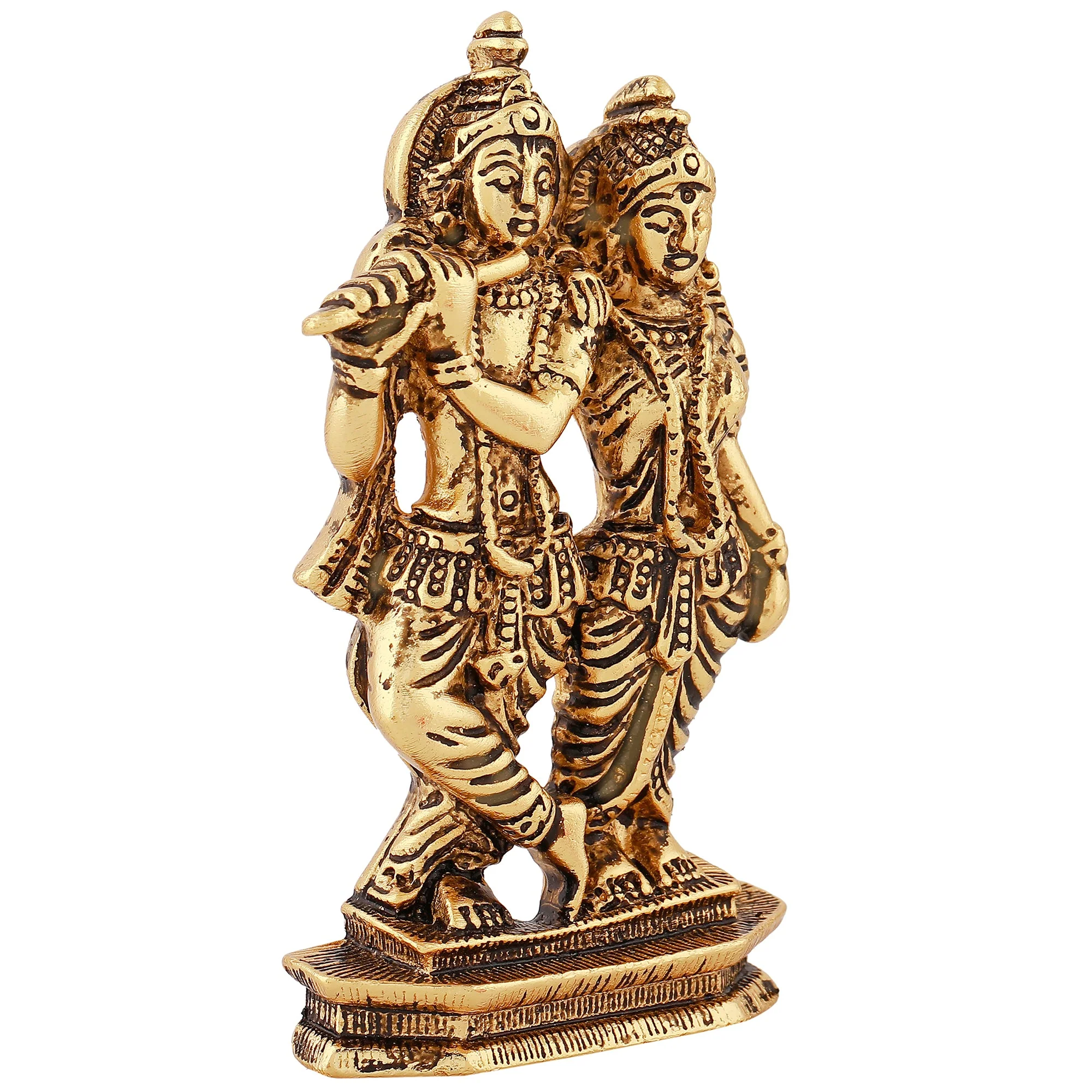 Estele Gold Plated Antique Devotional Shree Radha Krishna Idol For Home/Car Decor. - Image 4
