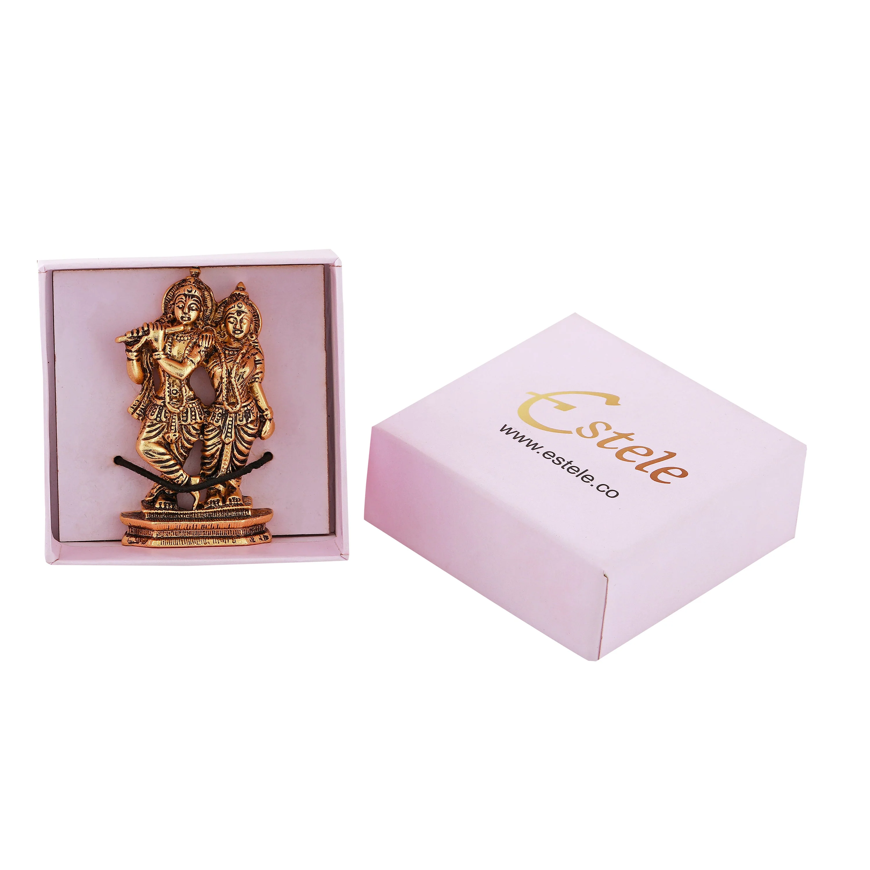 Estele Gold Plated Antique Devotional Shree Radha Krishna Idol For Home/Car Decor. - Image 6