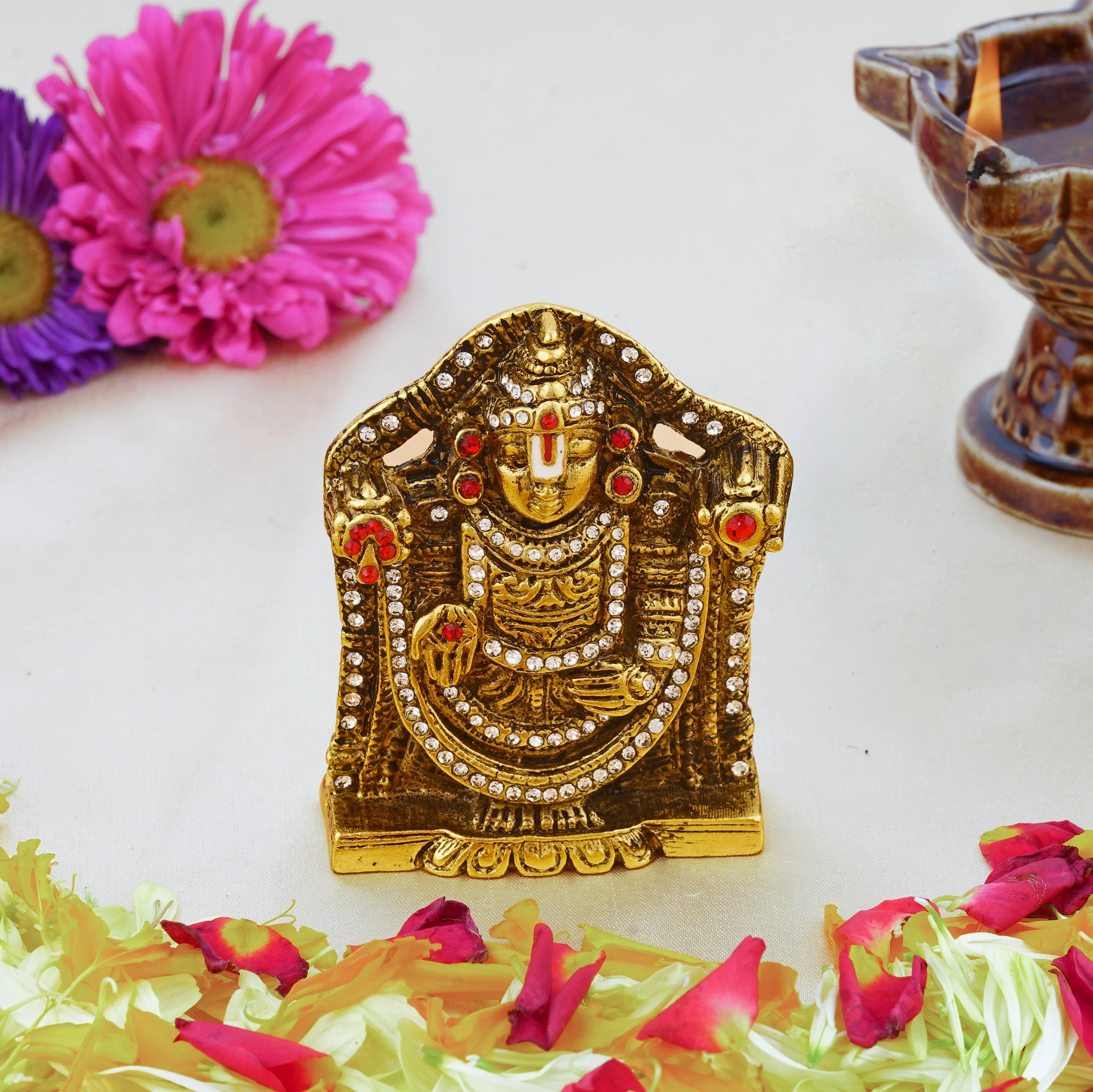 Estele Gold Plated Antique Lord Tirupati Balaji Idol Showpiece For Pooja Mandir/ Home Decorative