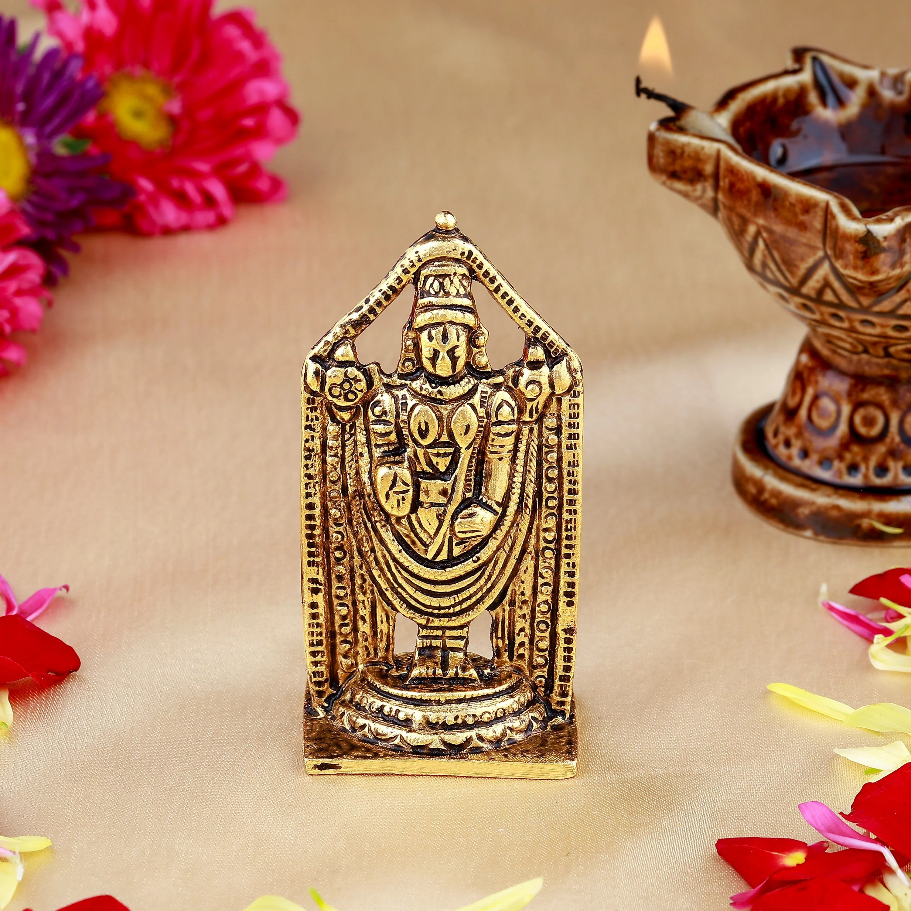 Estele Gold Plated Antique Lord Tirupati Balaji Idol Showpiece For Pooja Mandir/ Home Decorative