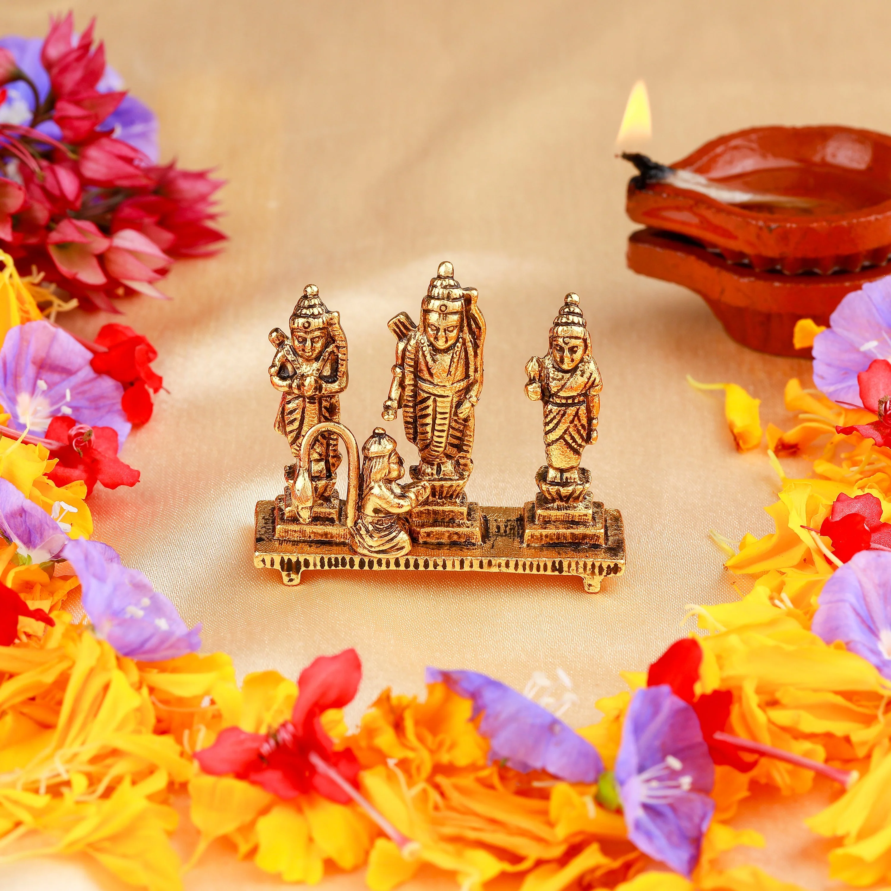Estele Gold Plated Antique Spiritual Ram Darbar|God Ram,Laxman,Sita & Hanuman Idol For Pooja/Car Decor.