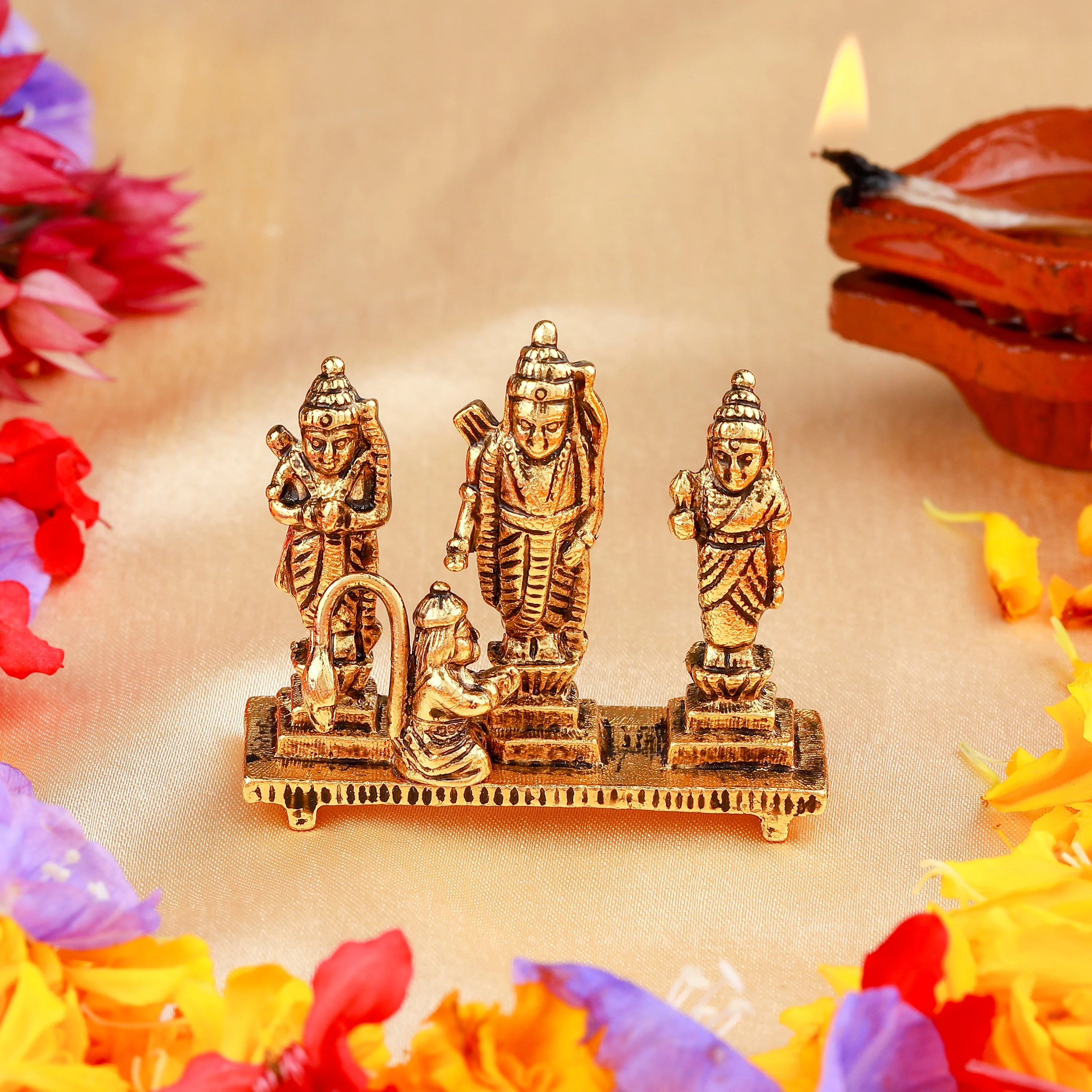 Estele Gold Plated Antique Spiritual Ram Darbar|God Ram,Laxman,Sita & Hanuman Idol For Pooja/Car Decor. - Image 6