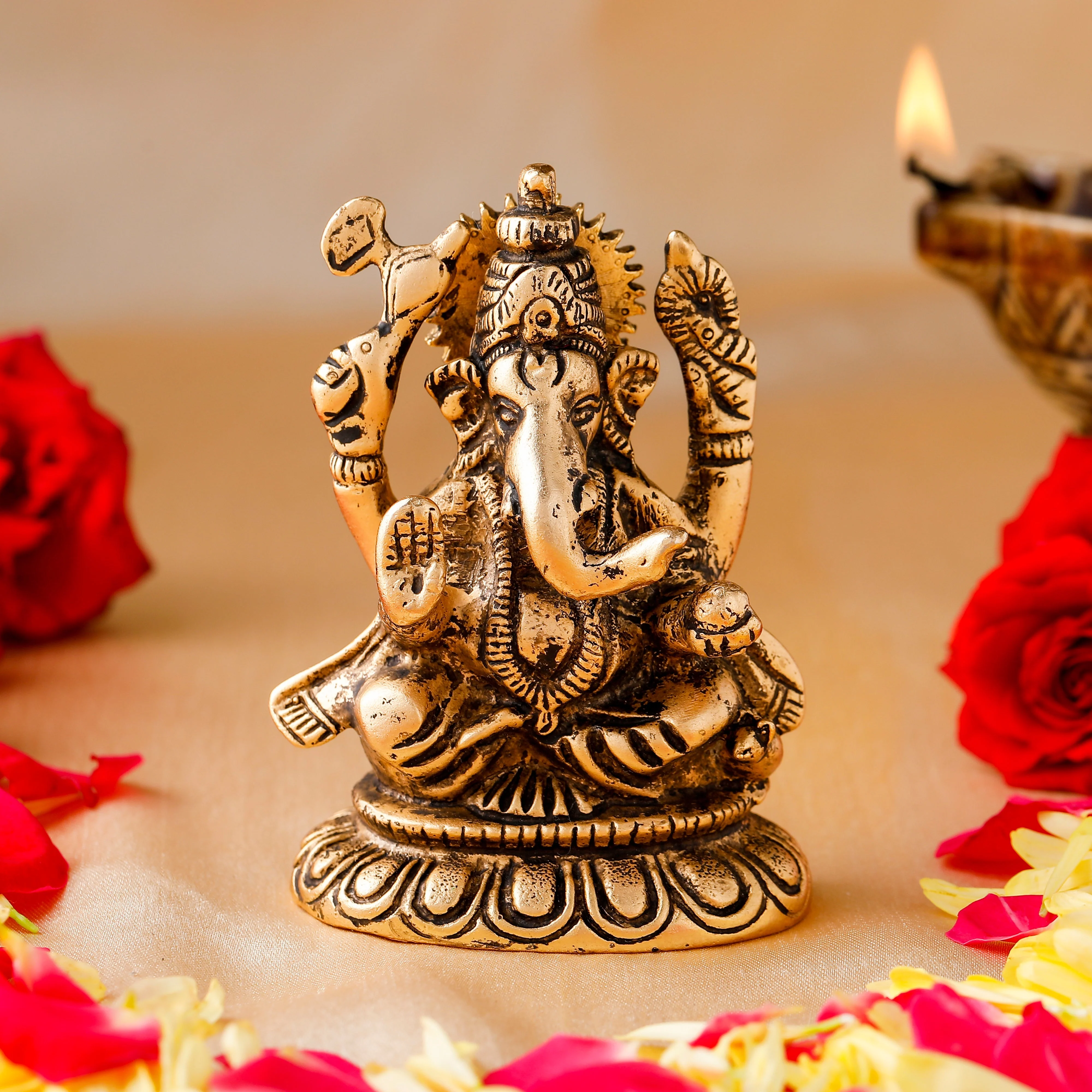 Estele Gold Plated Antique Spiritual Sharp Lord Ganesh Idol For Gifts & House Warming/Home/Office Decors. - Image 13