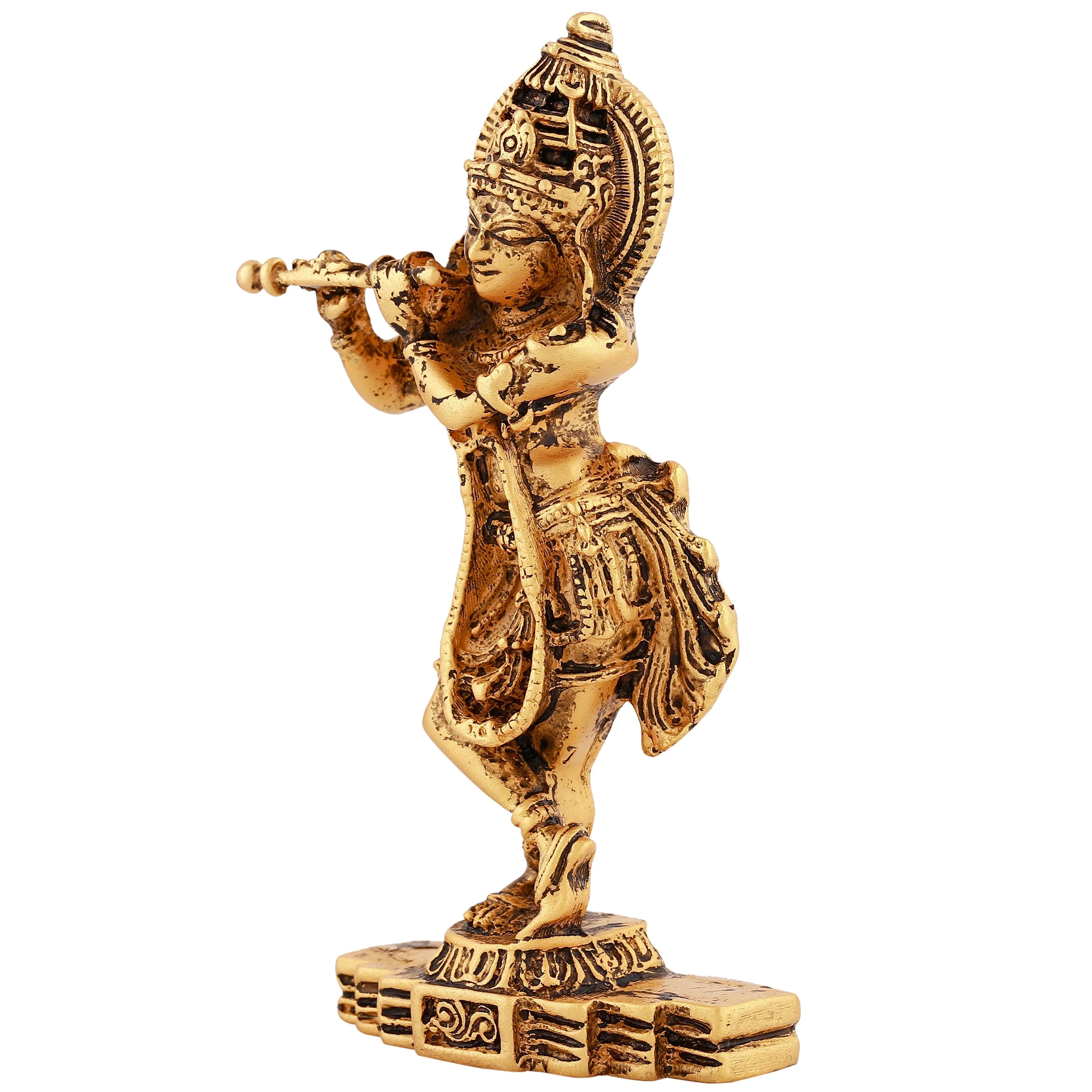 Estele Gold Plated Antique Sri Krishna Idol For Pooja/Car Decor. - Image 8