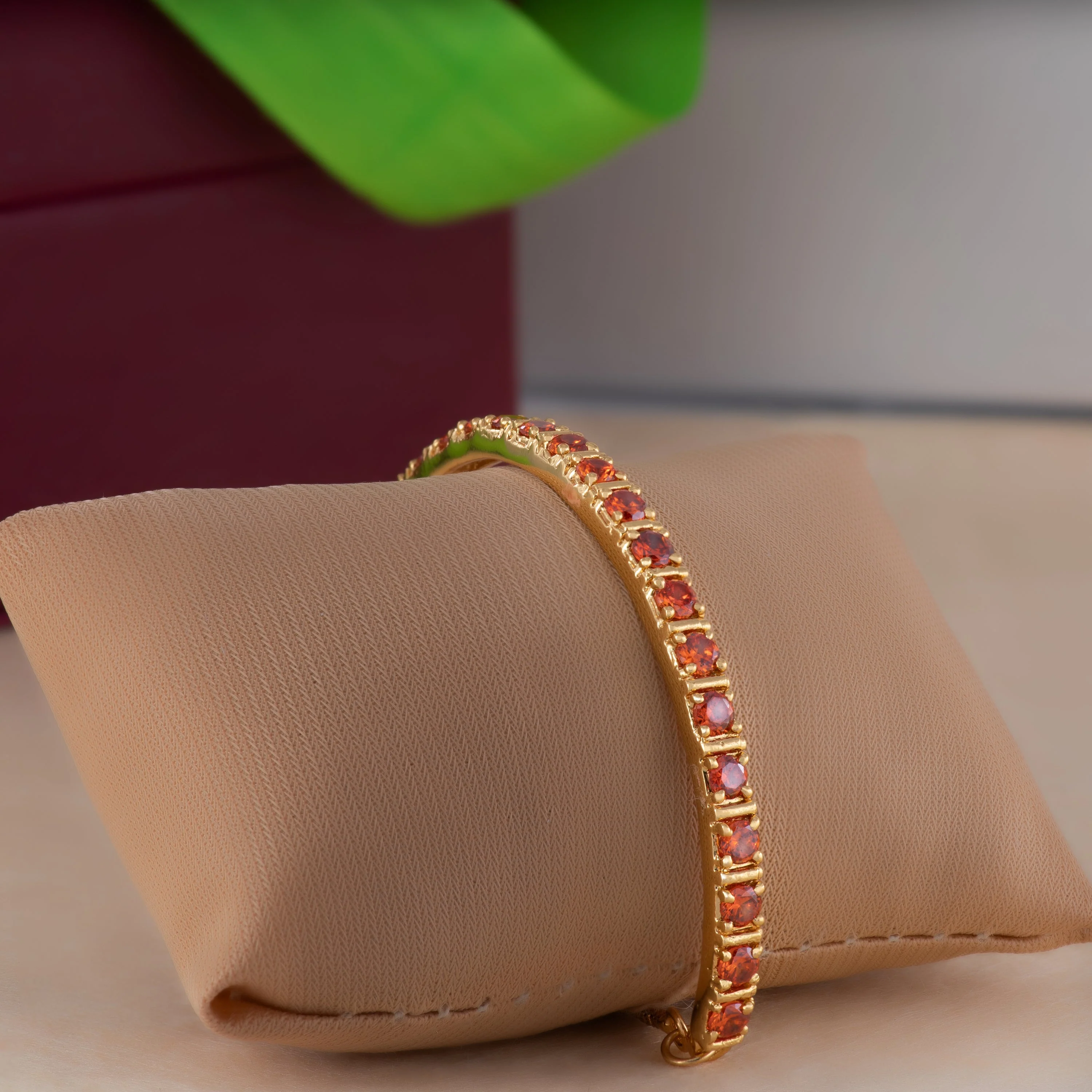 Estele Gold Plated Candy Bracelet With Orange American Diamonds Bracelet (Adjustable) - Image 8