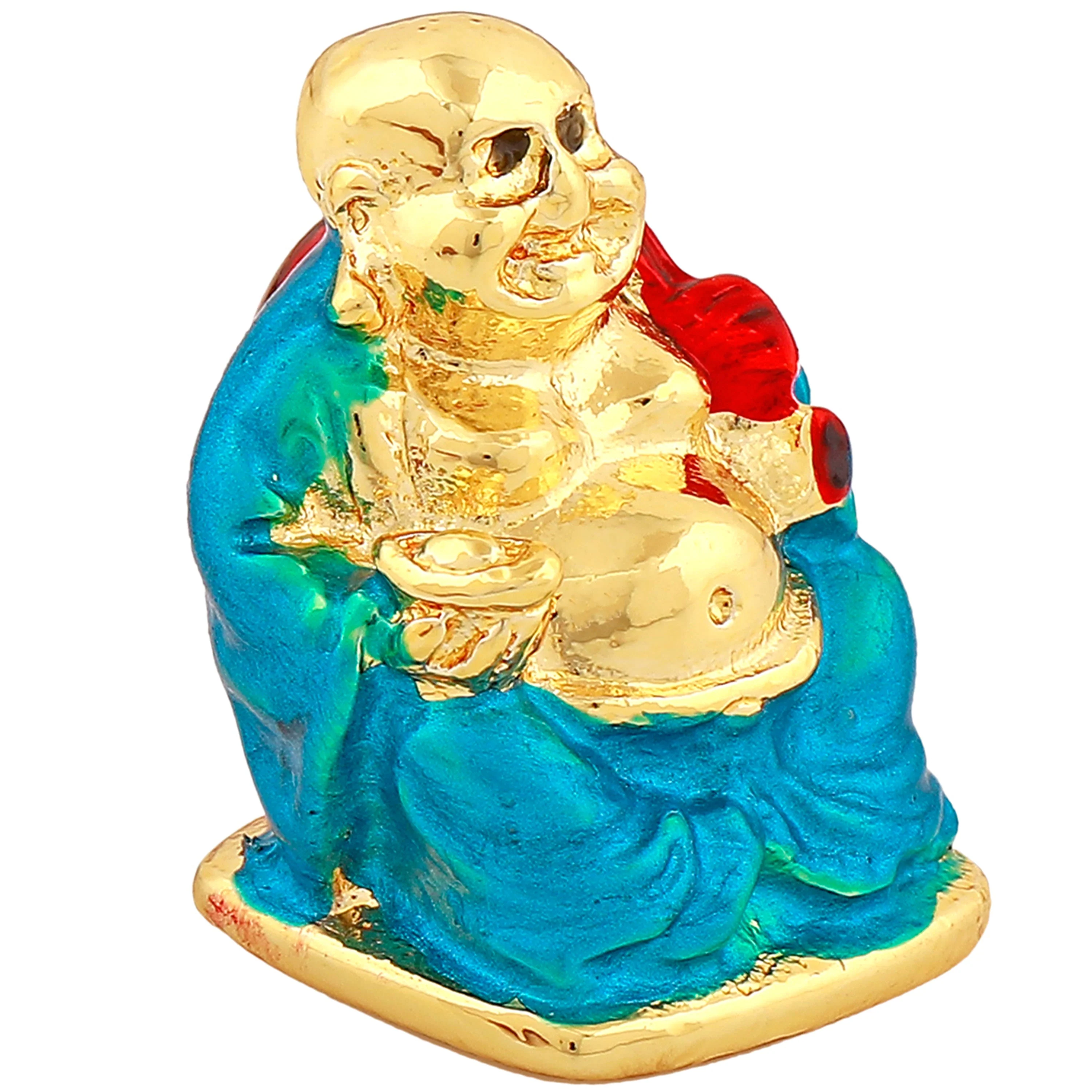 Estele Gold Plated Decorative Multi Color Enamel Laughing Buddha Idol - Image 3