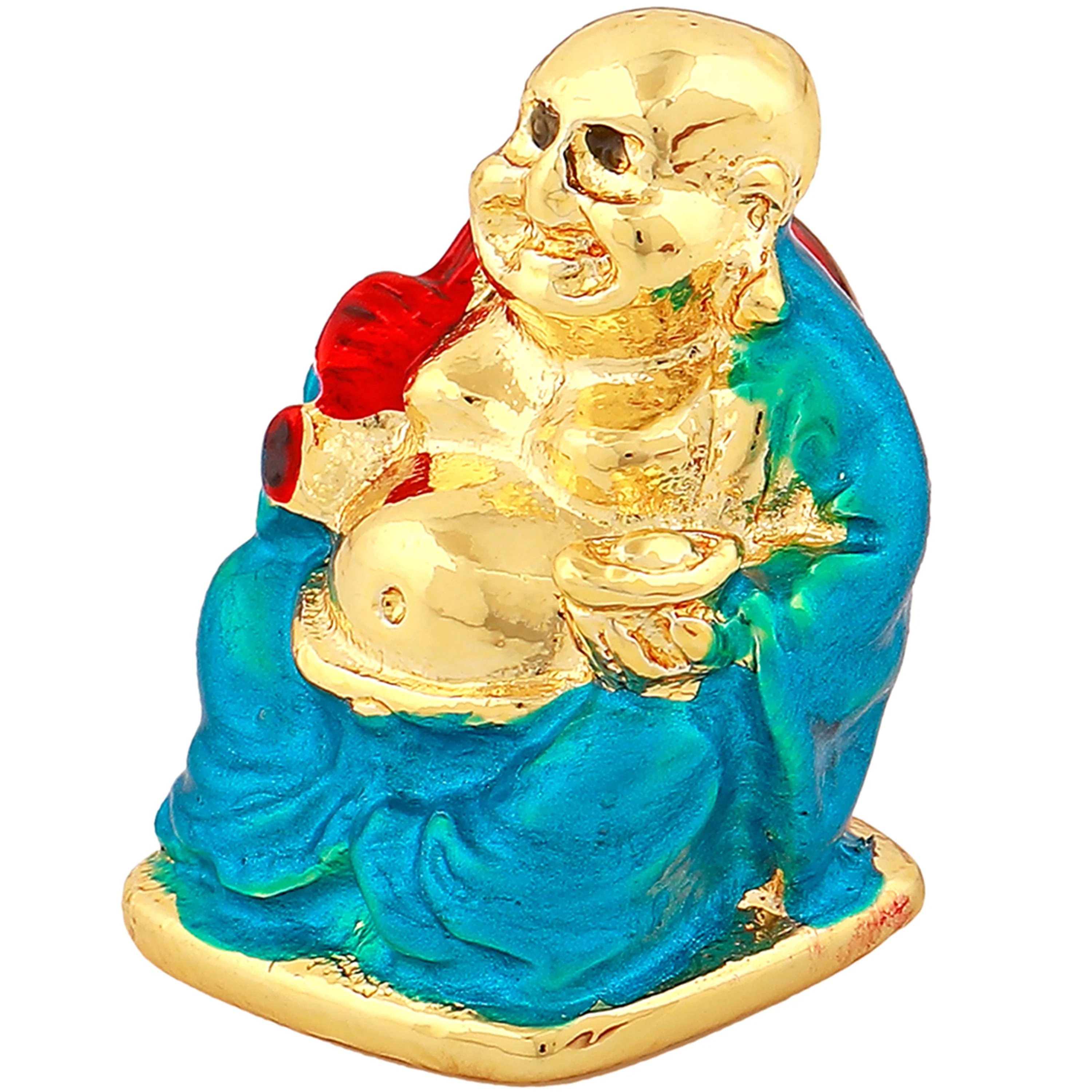 Estele Gold Plated Decorative Multi Color Enamel Laughing Buddha Idol - Image 5