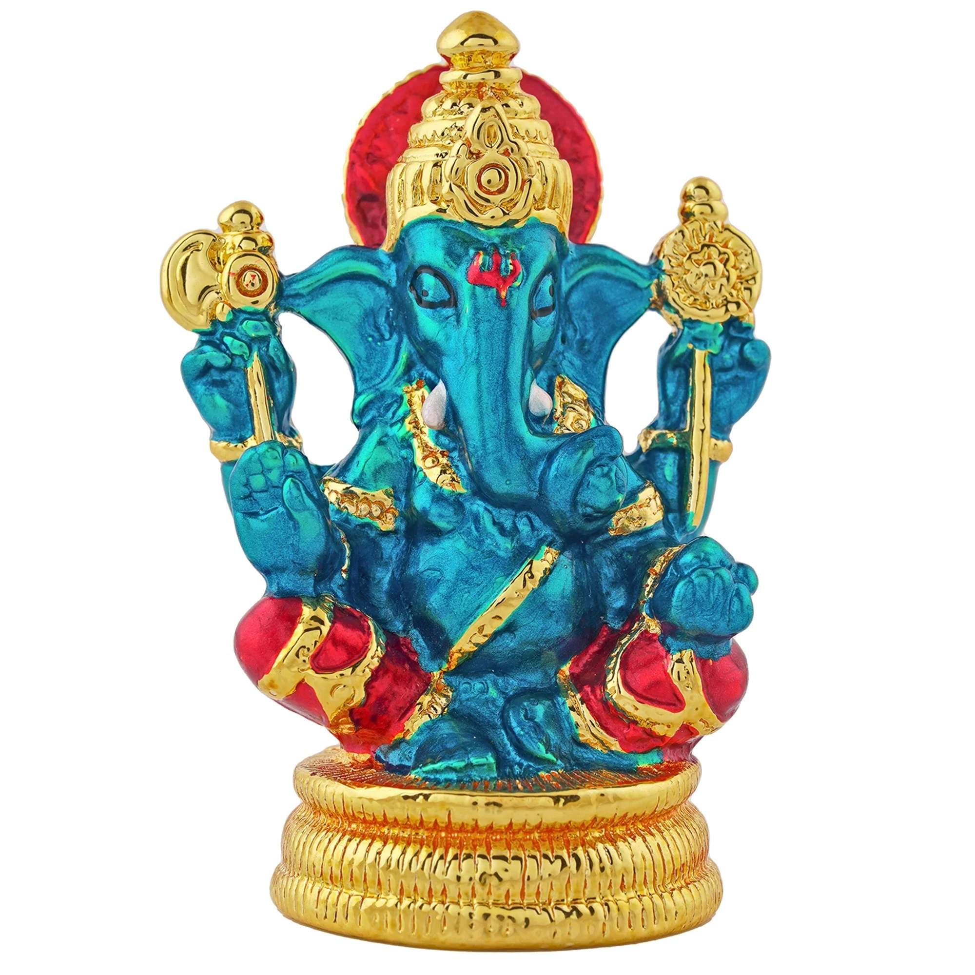 Estele Gold Plated Divine Ganesha With Multi Color Enamel Idol - Image 2