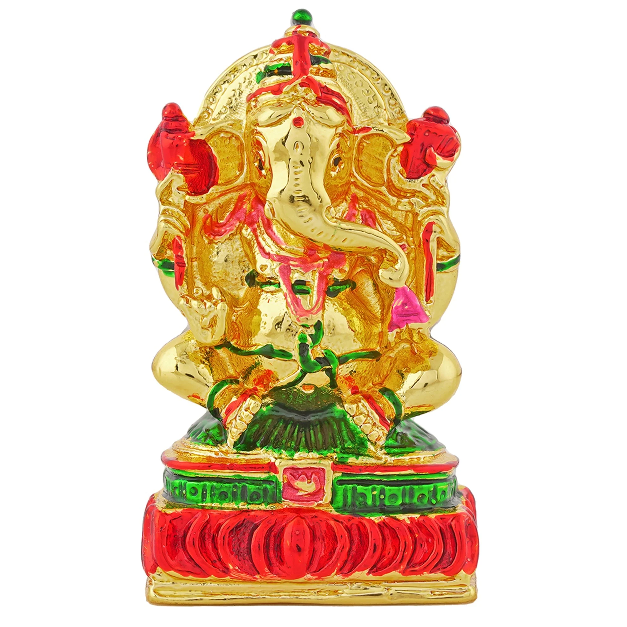 Estele Gold Plated Divine Ganesha With Multi Color Enamel Idol - Image 2