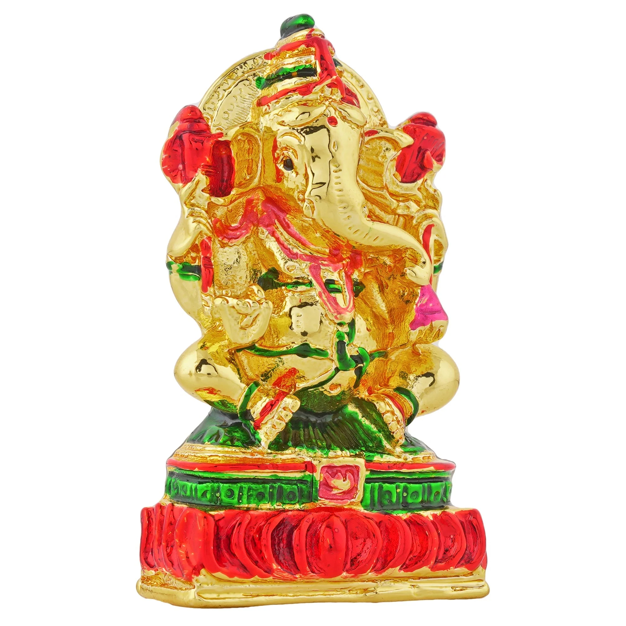Estele Gold Plated Divine Ganesha With Multi Color Enamel Idol - Image 3