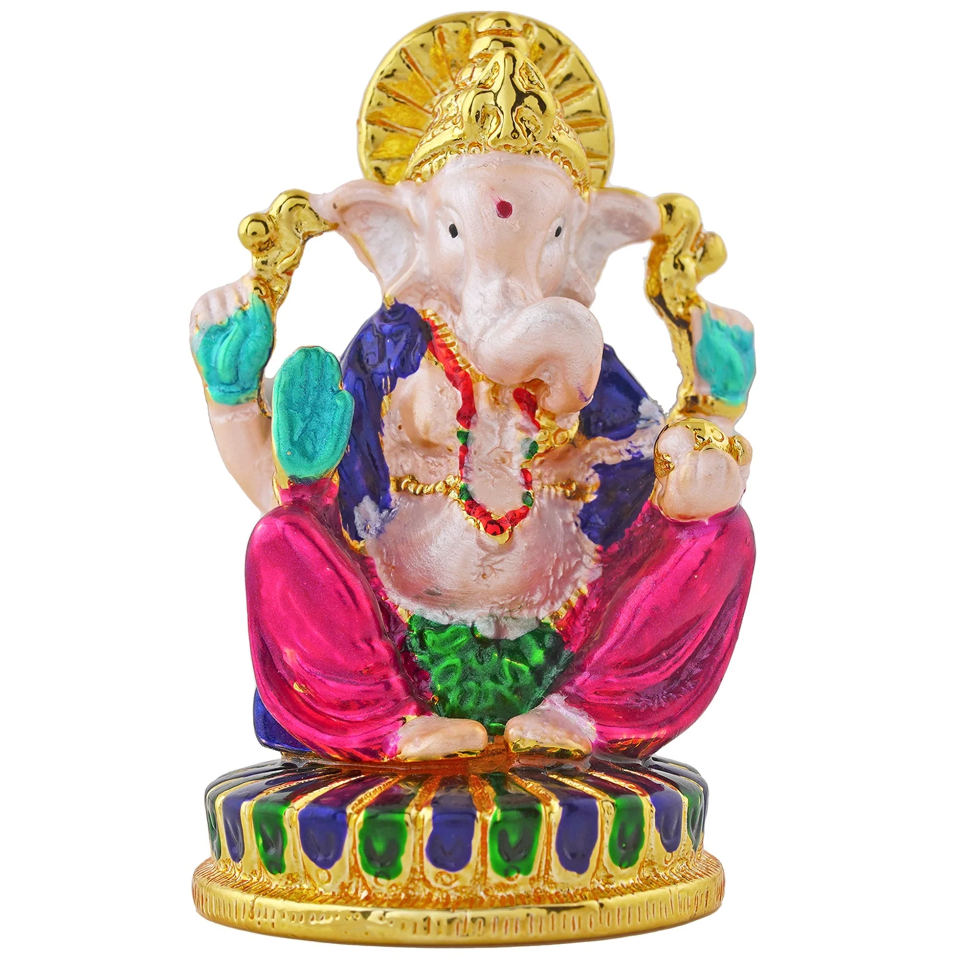 Estele Gold Plated Divine Ganesha With Multi Color Enamel Idol - Image 2