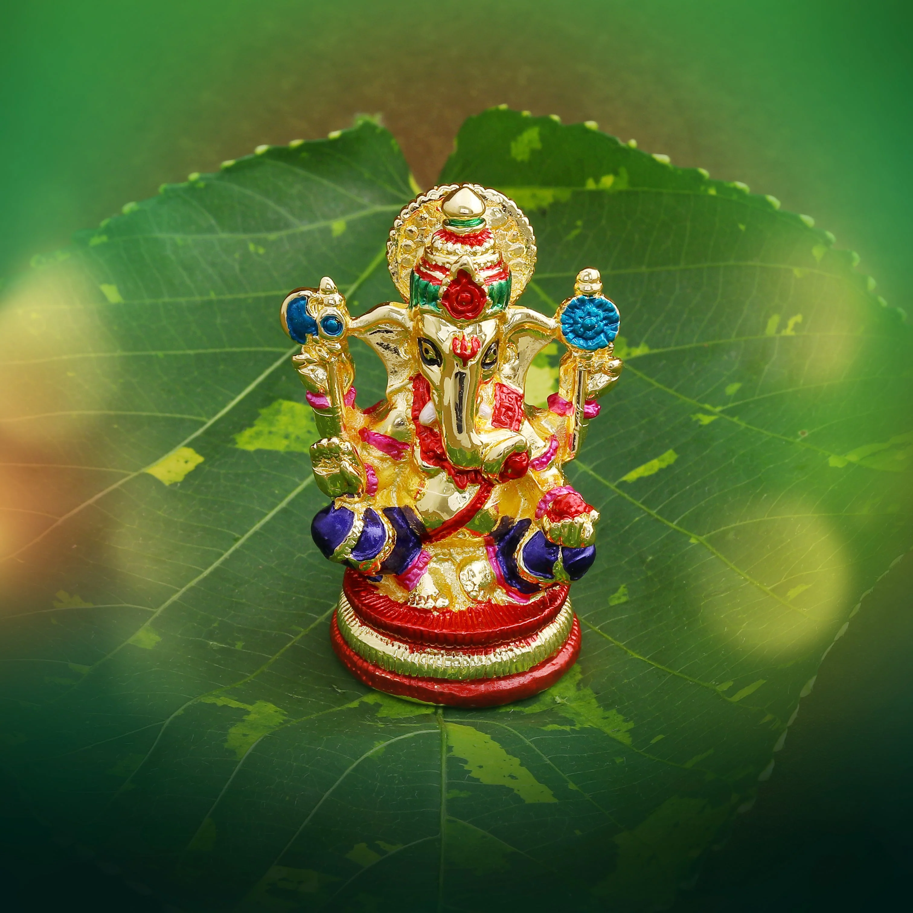 Estele Gold Plated Enamel Holy Ganesh Idol - Image 2