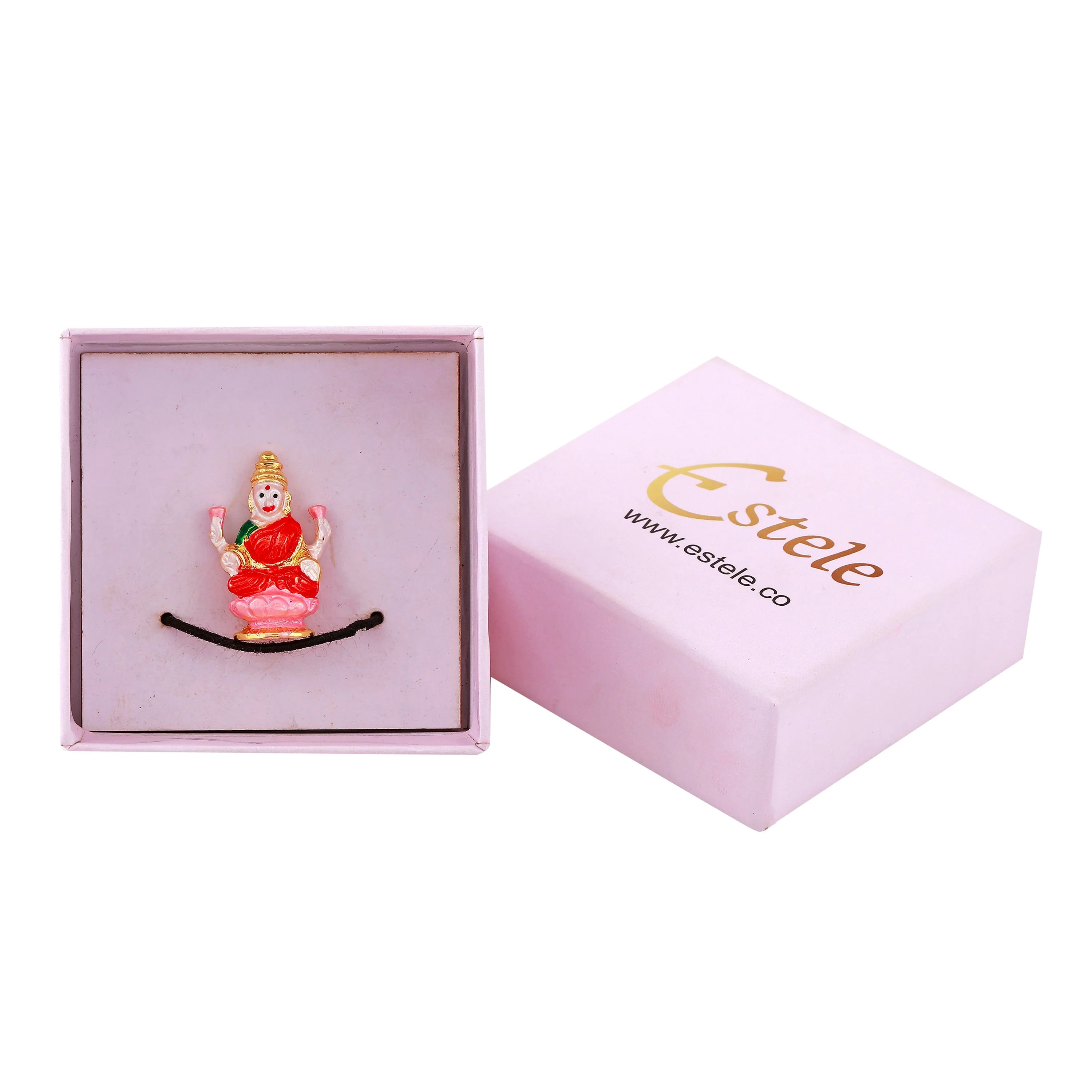 Estele Gold Plated Goddess Lakshmi Ji With Multi Color Enamel Idol - Image 6