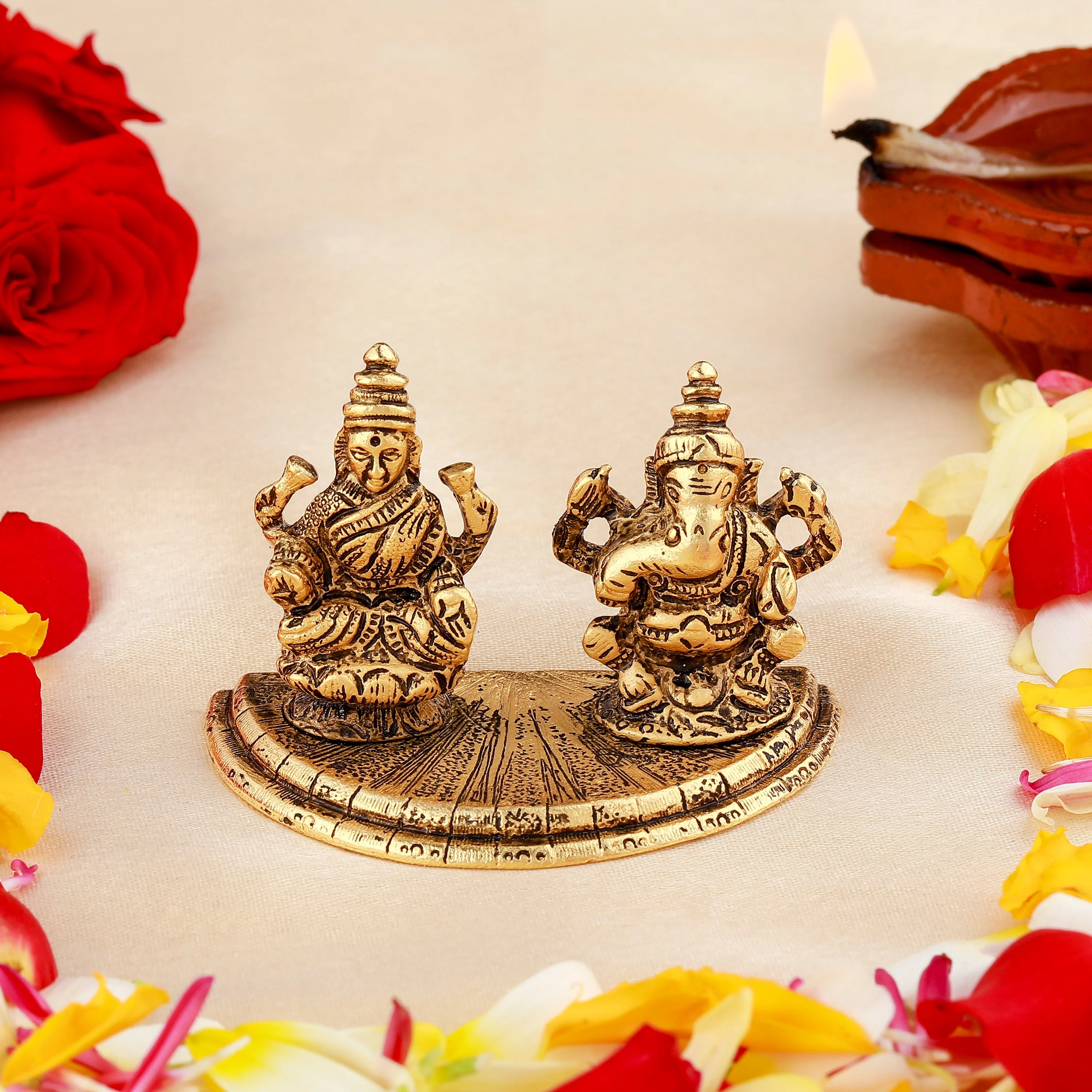 Estele Gold Plated Goddess Lakshmi & Lord Ganapati Idol