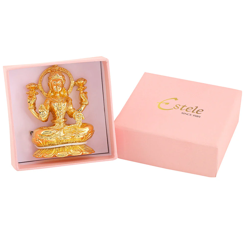 Estele Gold-Plated Goddess Of Wealth Laxmi Devi Idol For Pooja/Car Decor - Image 6