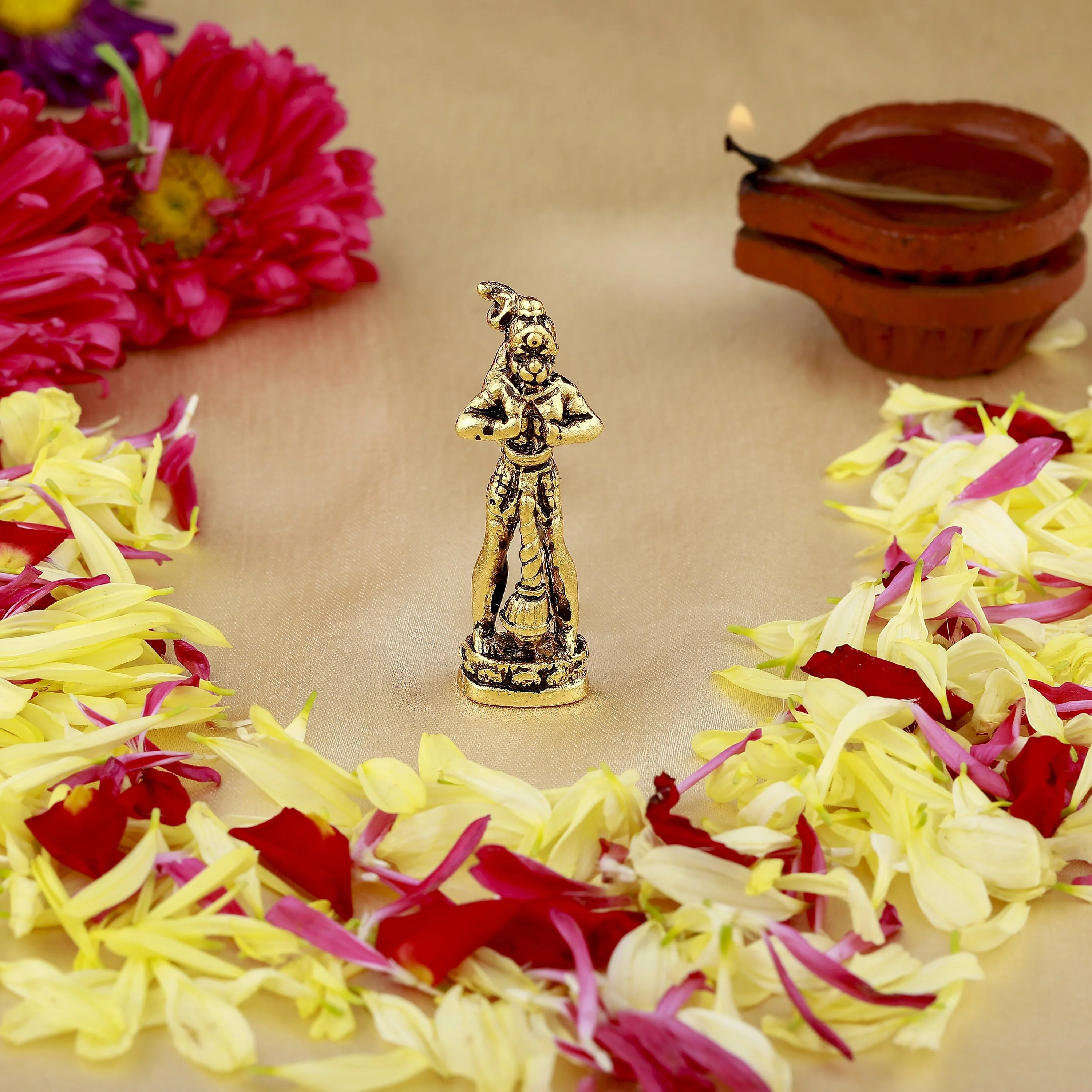 Estele Gold Plated Hanuman Ji With Multi-Color Enamel Idol - Image 2