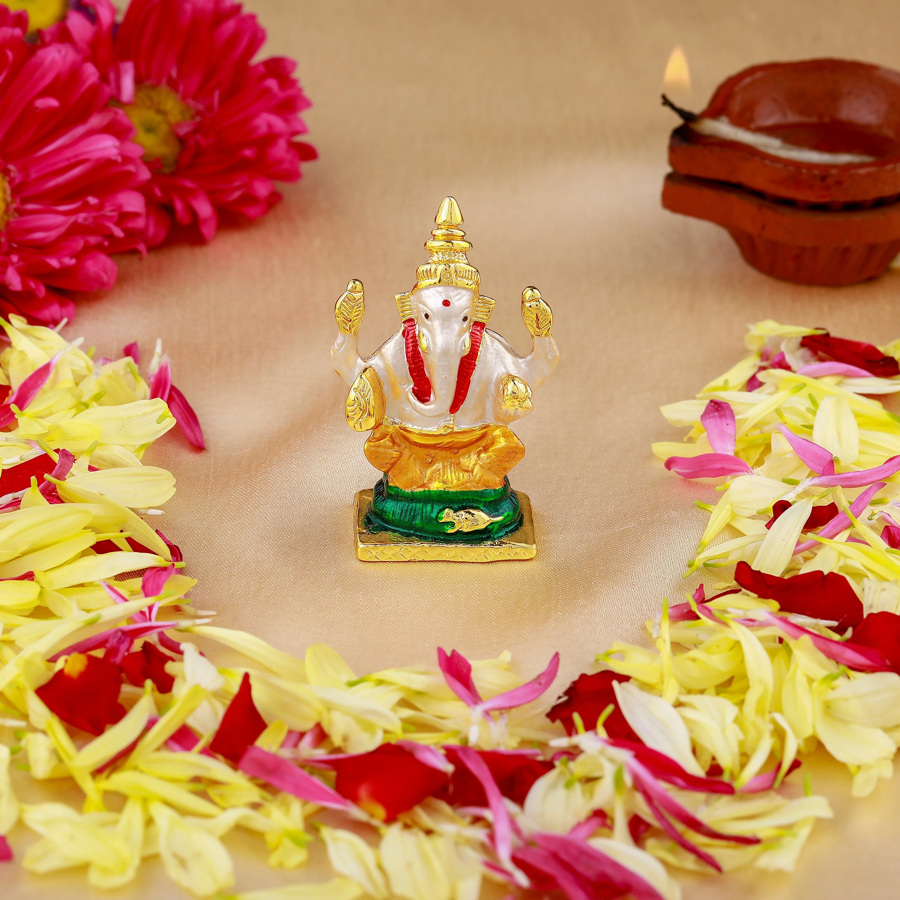 Estele Gold Plated Holy Ganesh Idol (Enamel) - Image 7