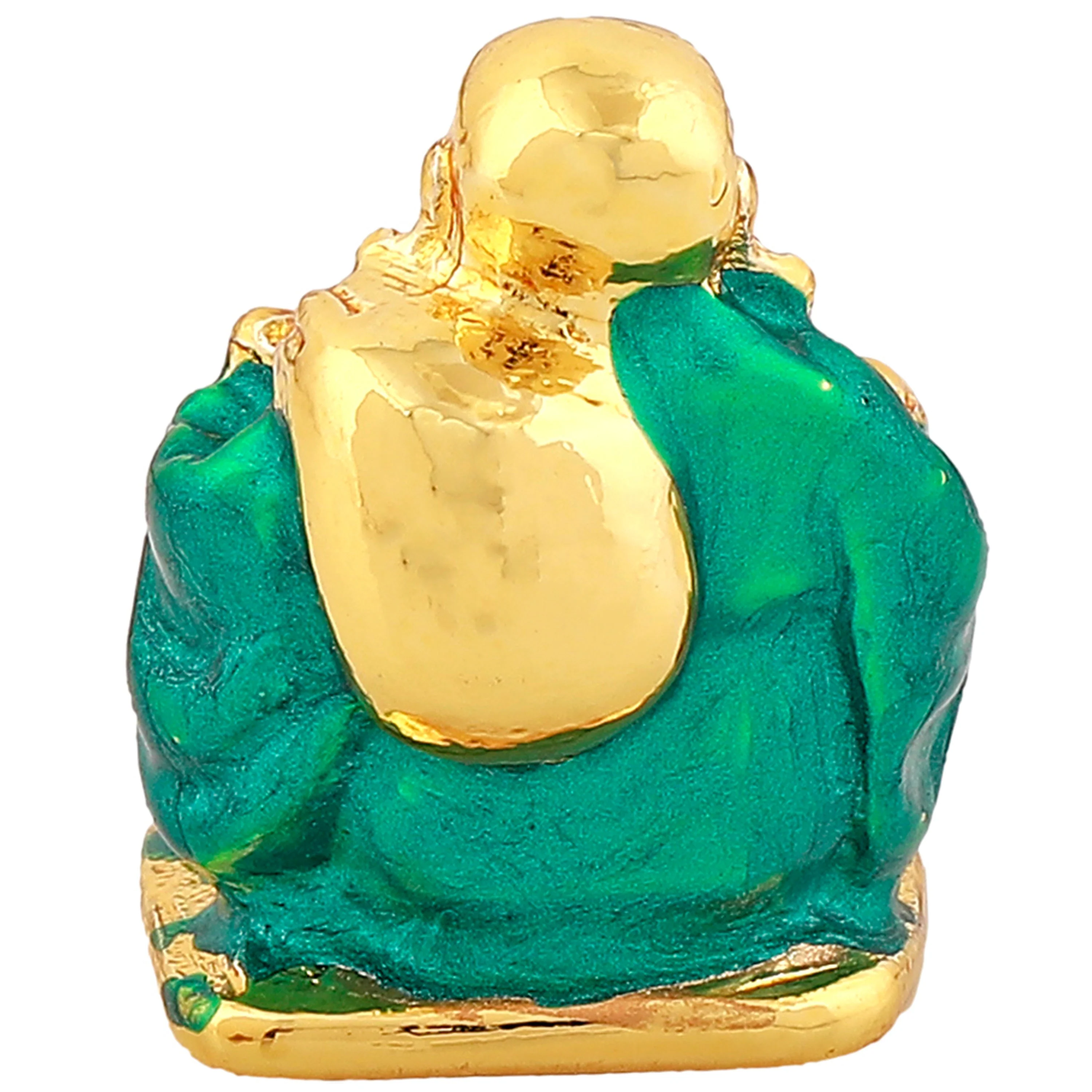 Estele Gold Plated Laughing Buddha With Green Enamel Idol For Perfect Home And Office/Car Decors. - Image 4