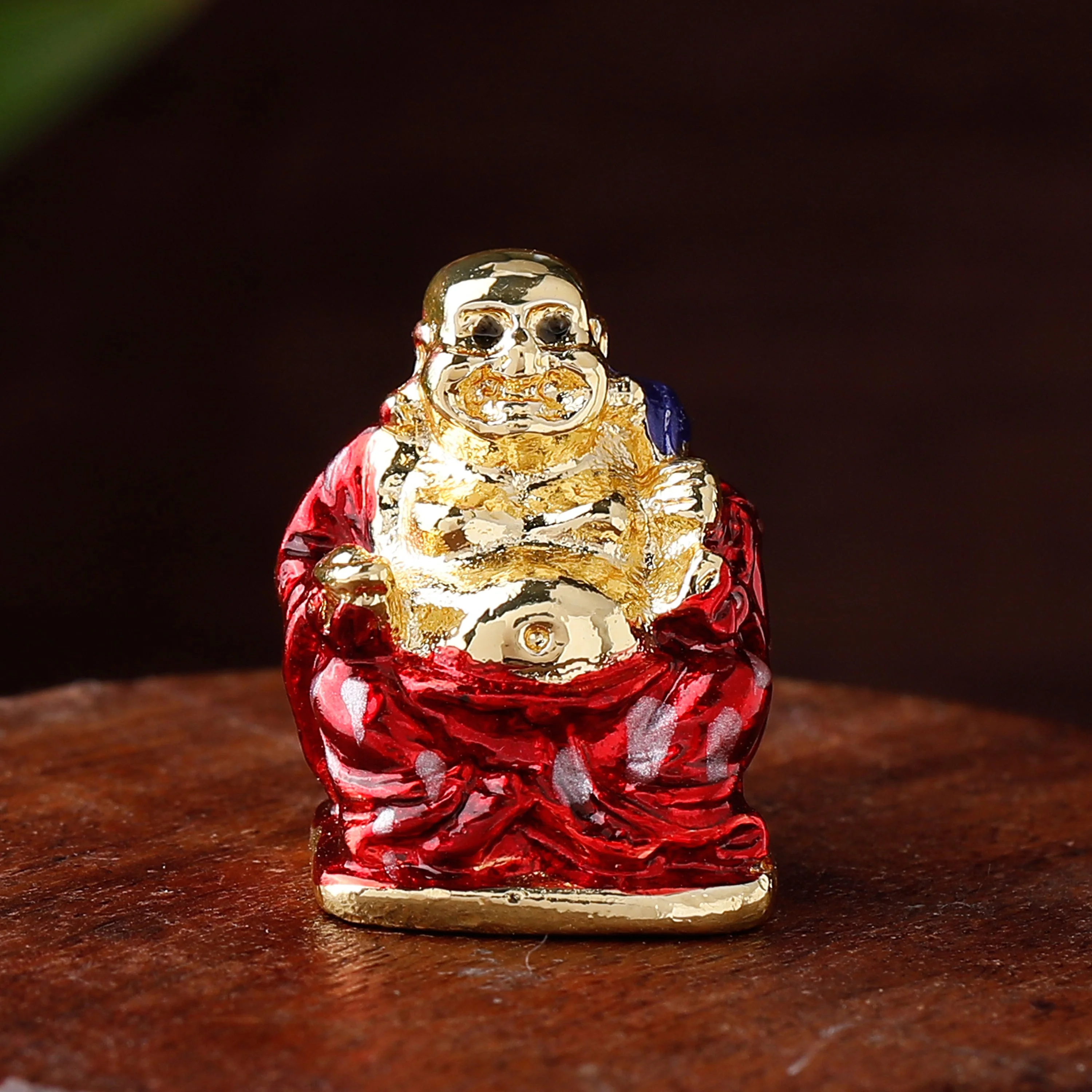 Estele Gold Plated Laughing Buddha With Red Enamel Idol For Perfect Home And Office/Car Decors.