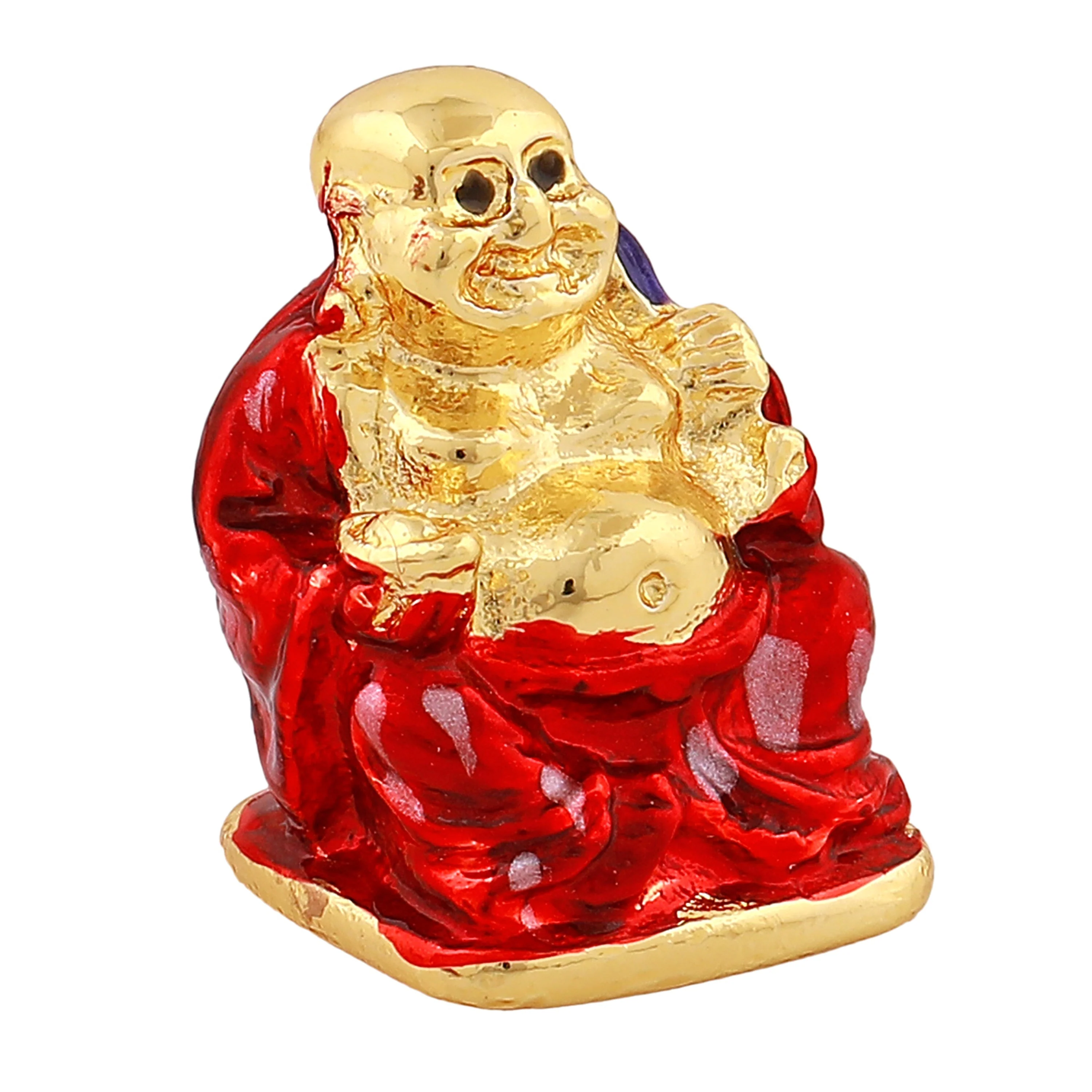 Estele Gold Plated Laughing Buddha With Red Enamel Idol For Perfect Home And Office/Car Decors. - Image 3