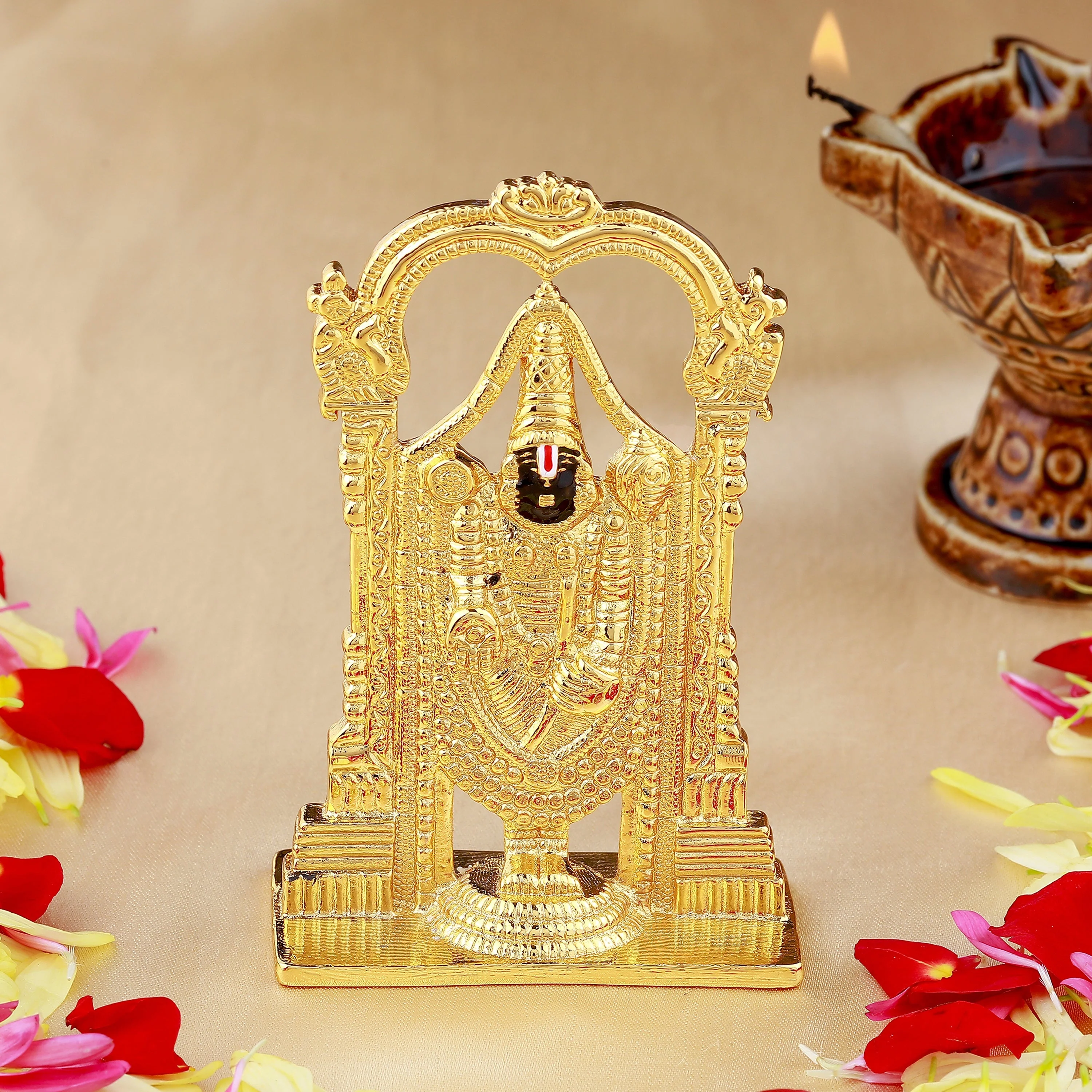 Estele Gold Plated Lord Tirupati Balaji Idol Showpiece For Pooja Mandir/ Home Decorative