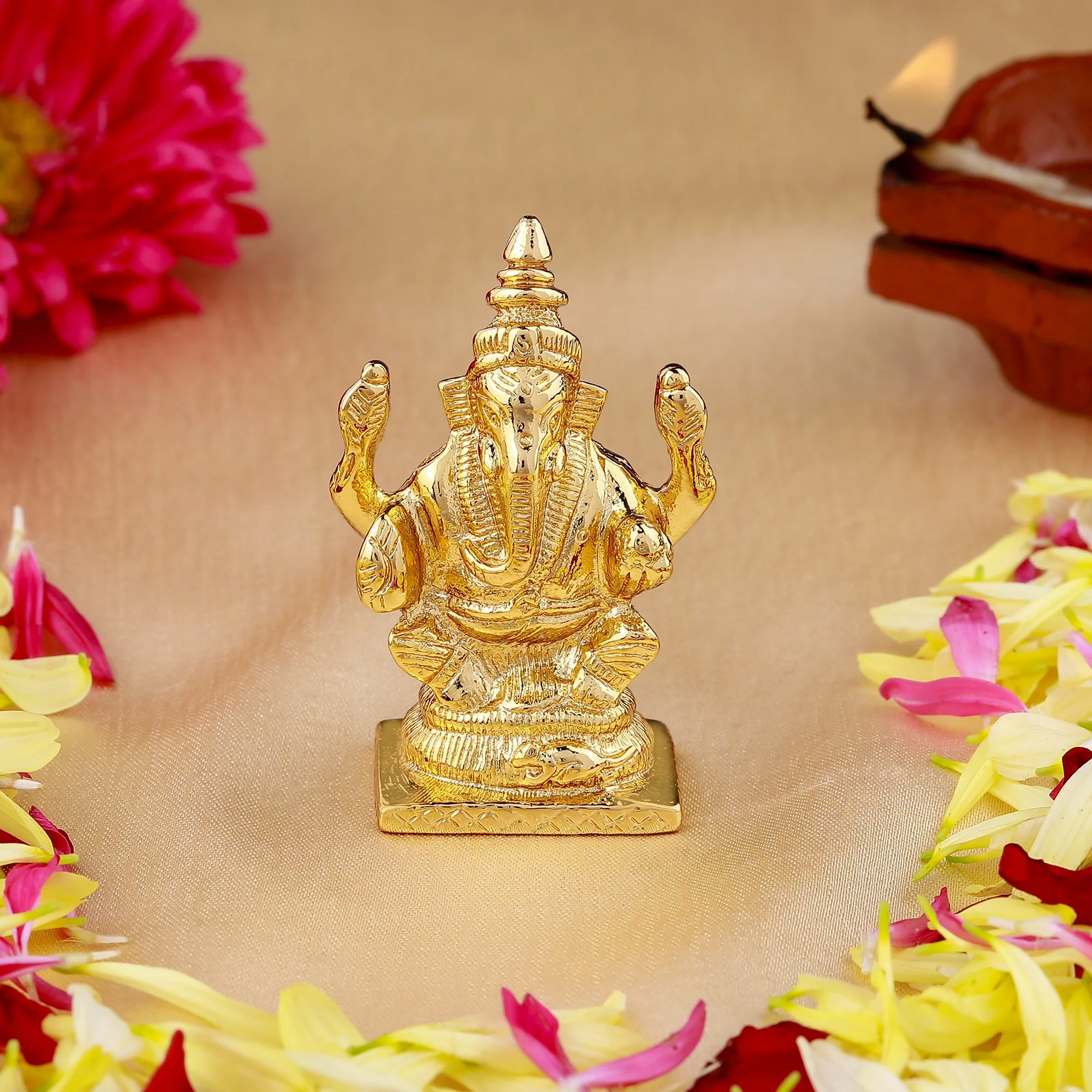 Estele Gold Plated Spiritual Lord Ganesh Idol For Gifts & House Warming/Home/Office Decors.