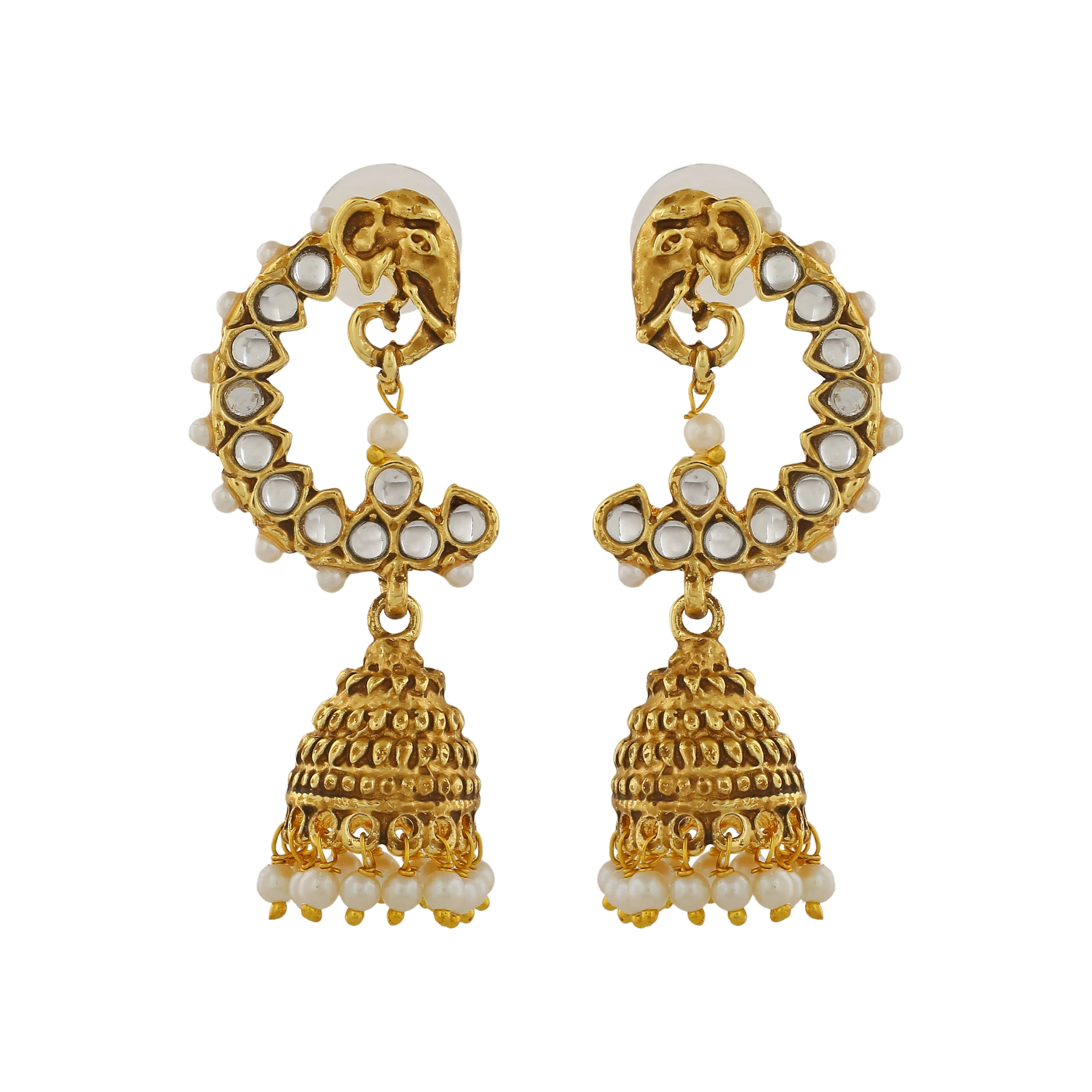 Estele Gold Plated Traditional Kundan Jhumka Earrings For Women - Image 2